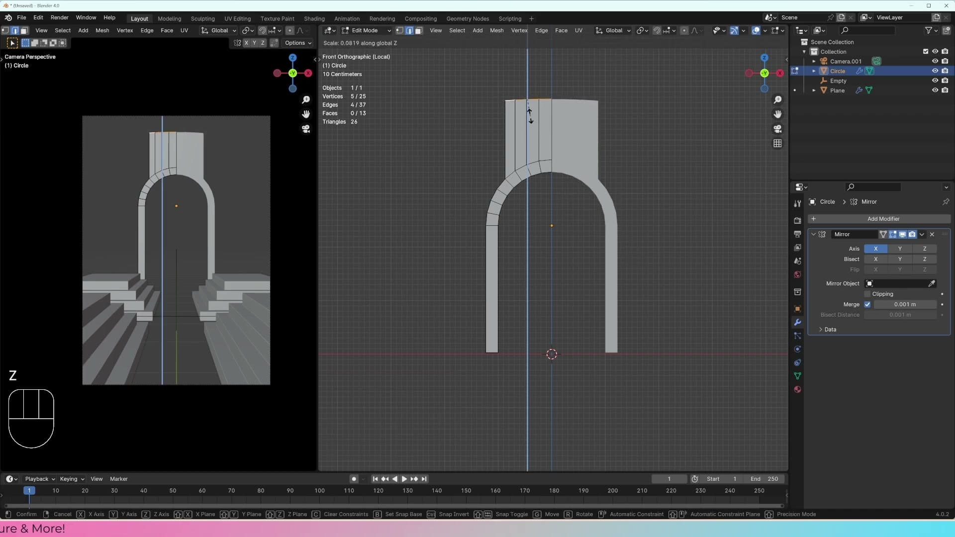 E → Z to extrude downward, then S → Z → 0 to flatten the bottom edge perfectly level.