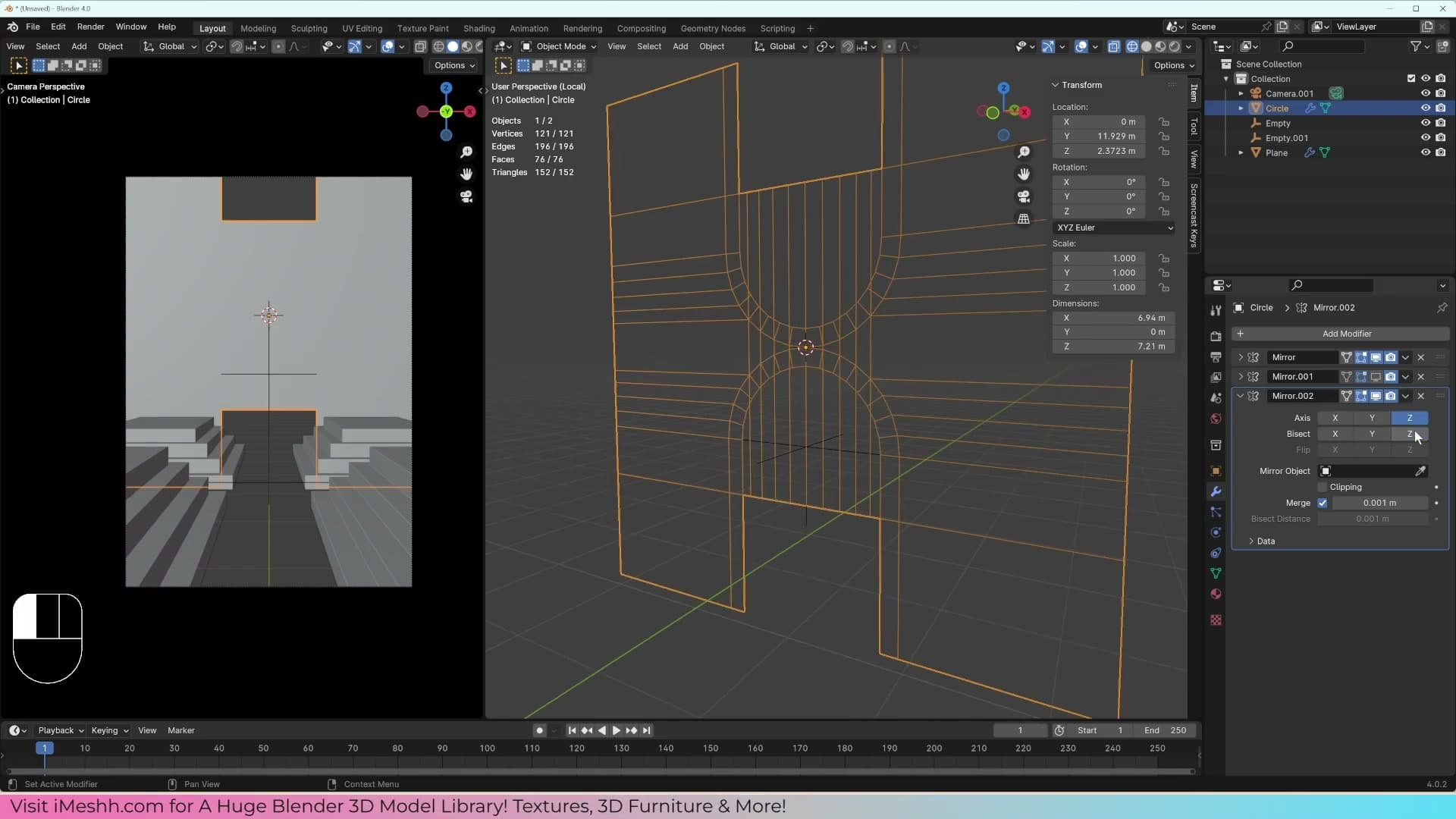 Bisect + Flip on the second mirror produces a stacked, symmetrical shape.