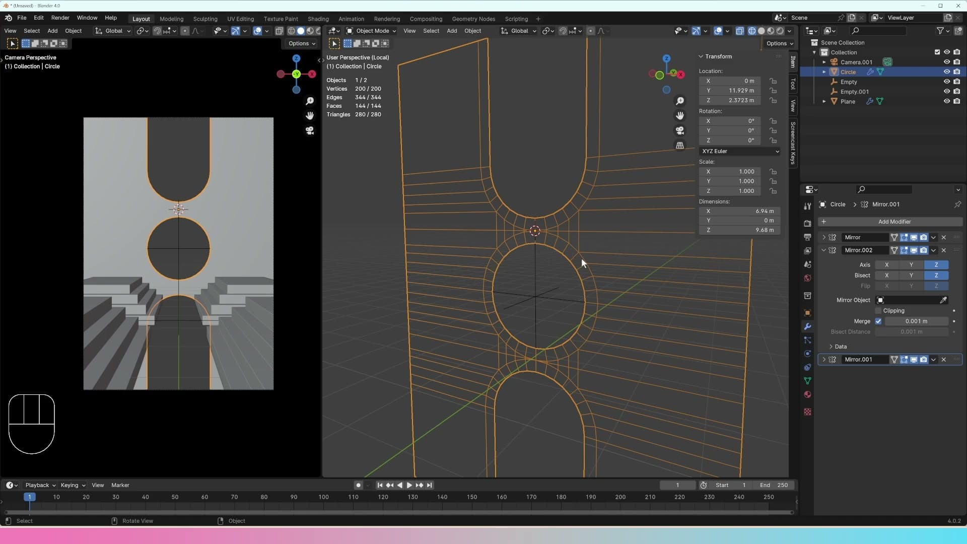 Final mirror-stack shape, ready for the rest of the modifier chain.