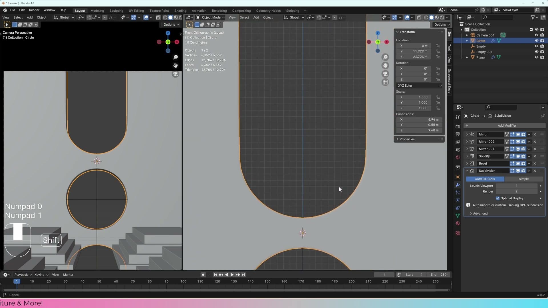 Subdivision surface added: the jagged arch now reads as a clean smooth curve.