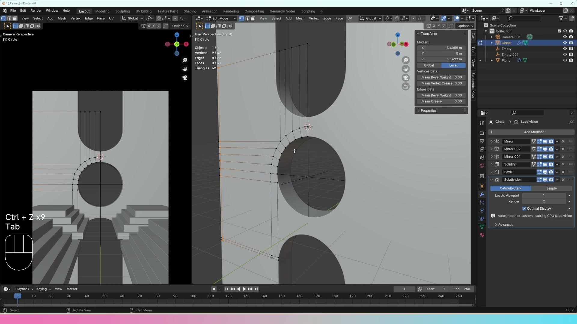 Undone back to the live modifier stack, the editable shape we'll carry into Part 4.