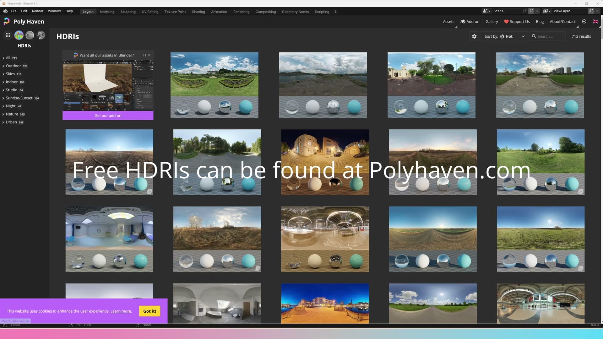 Shift+A search adds an Environment Texture node, ready for an HDRI file.