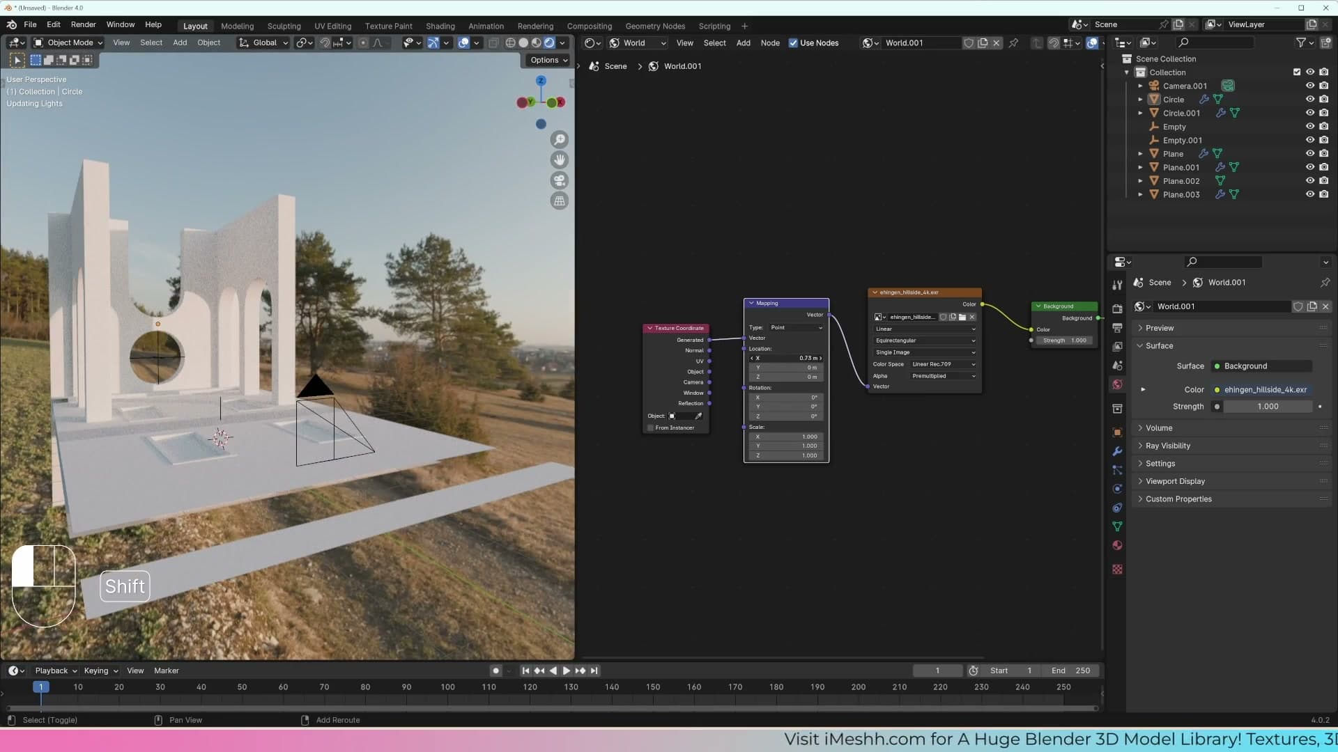 Generated output from Texture Coordinate restores the HDRI after Mapping is added.