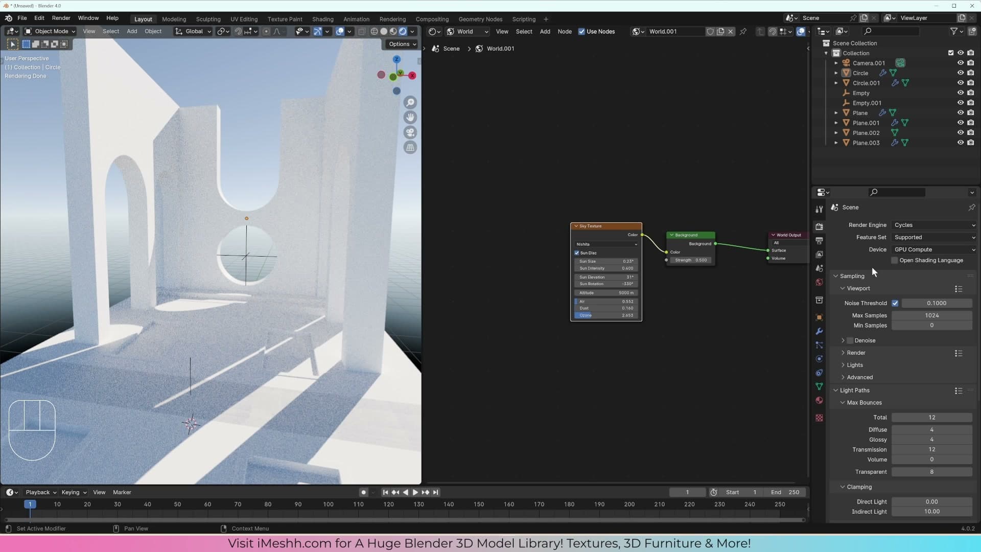 Render Engine set to Cycles with Device set to GPU Compute for faster sampling.