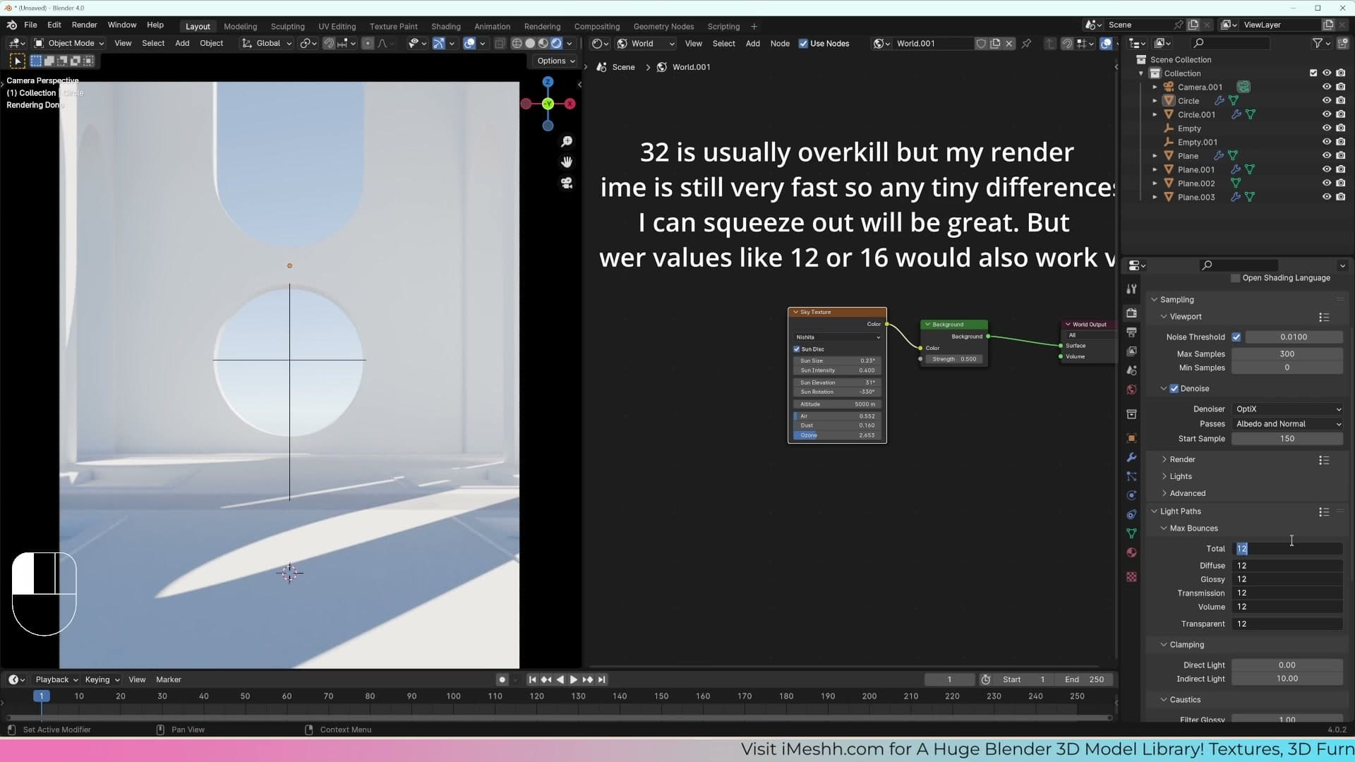 All Light Paths bounce values set to 32 for high-fidelity indirect lighting.