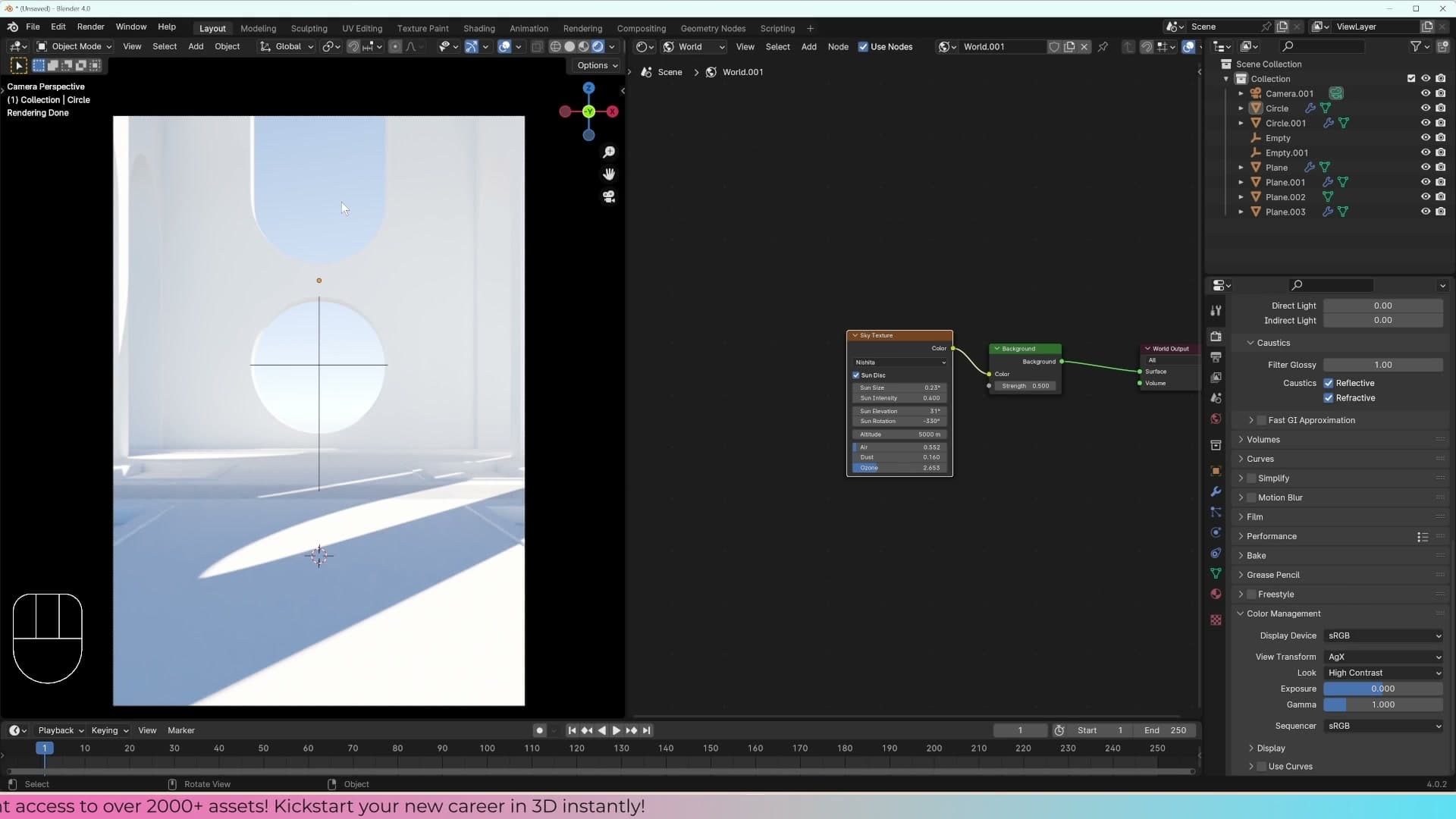 Final viewport look with HDRI lighting, denoiser, and AGX in place, ready to move on to materials.