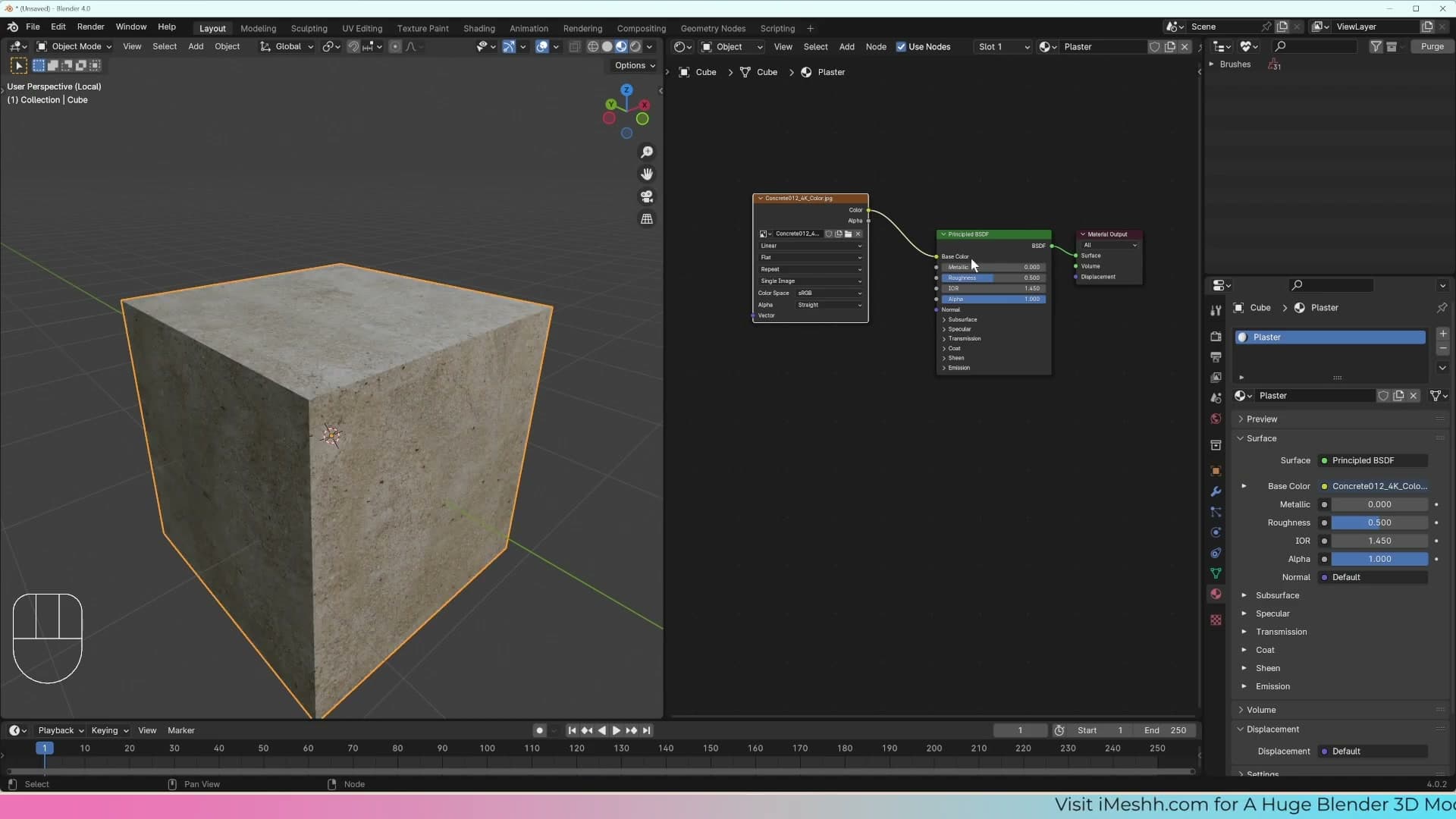 Switching the Shader Editor from World to Object and creating a new material called 'plaster'.