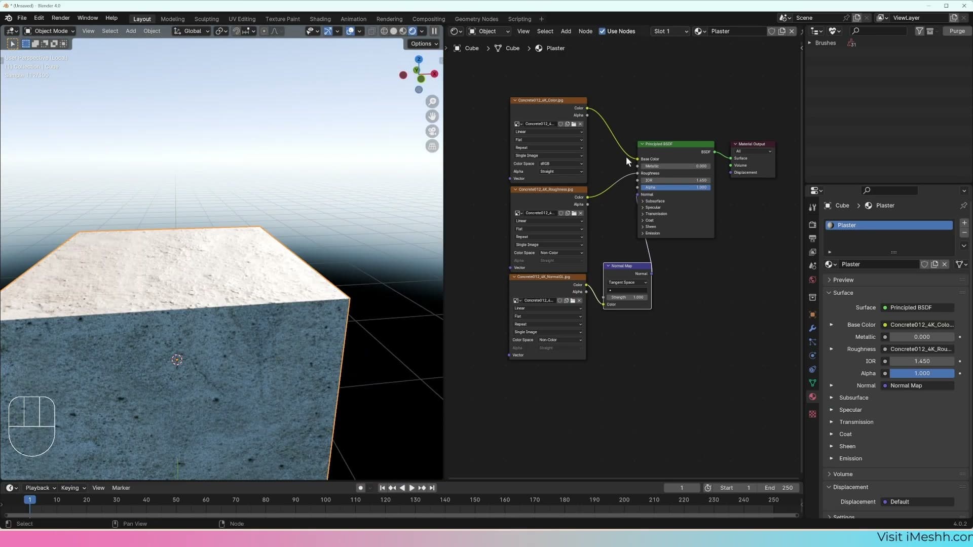 Normal map routed through a Normal Map node into the Principled BSDF's Normal input.