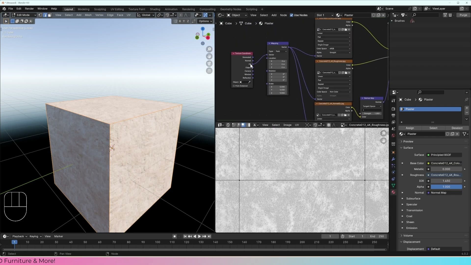 Opening the UV Editor next to the 3D viewport, with the cube's faces laid out flat like a paper cut-out.