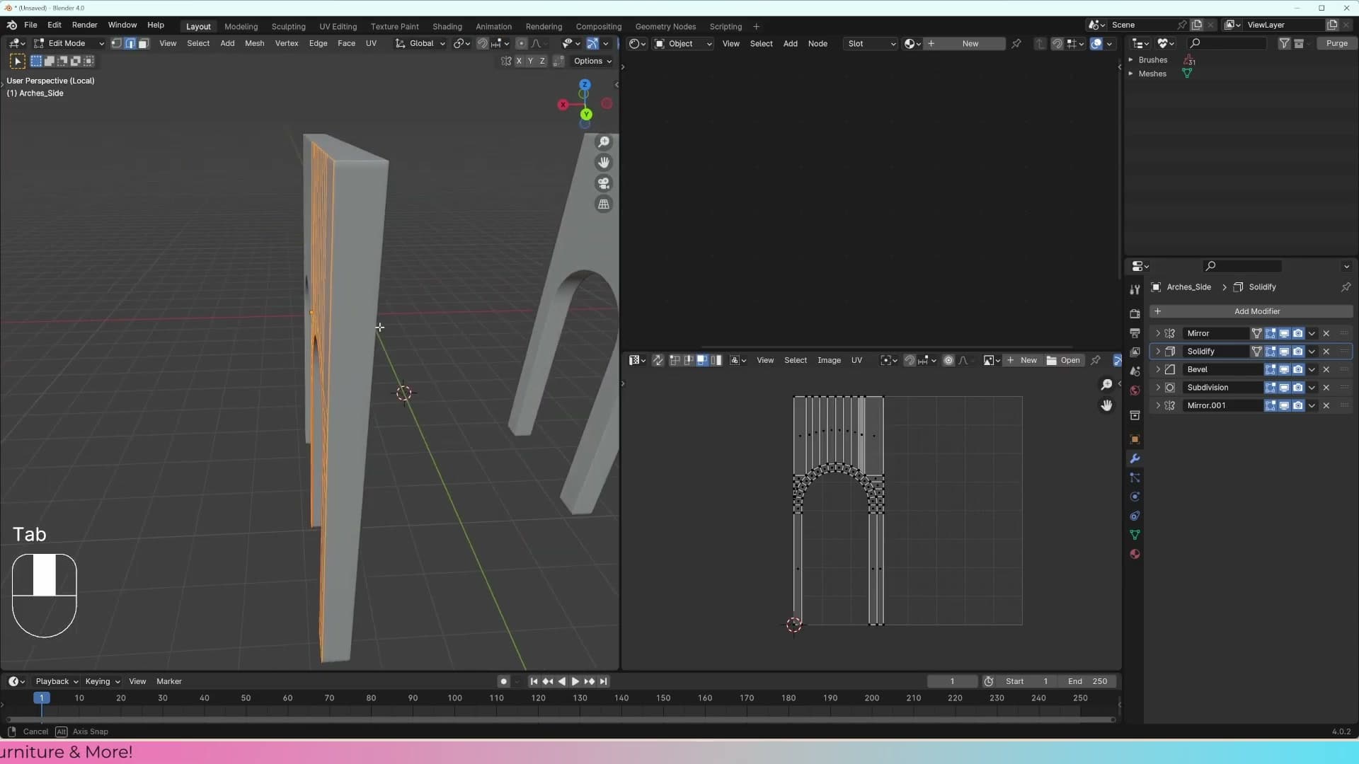 Texture artefacts on the modifier-generated edges, because Blender can't unwrap geometry that doesn't exist yet.