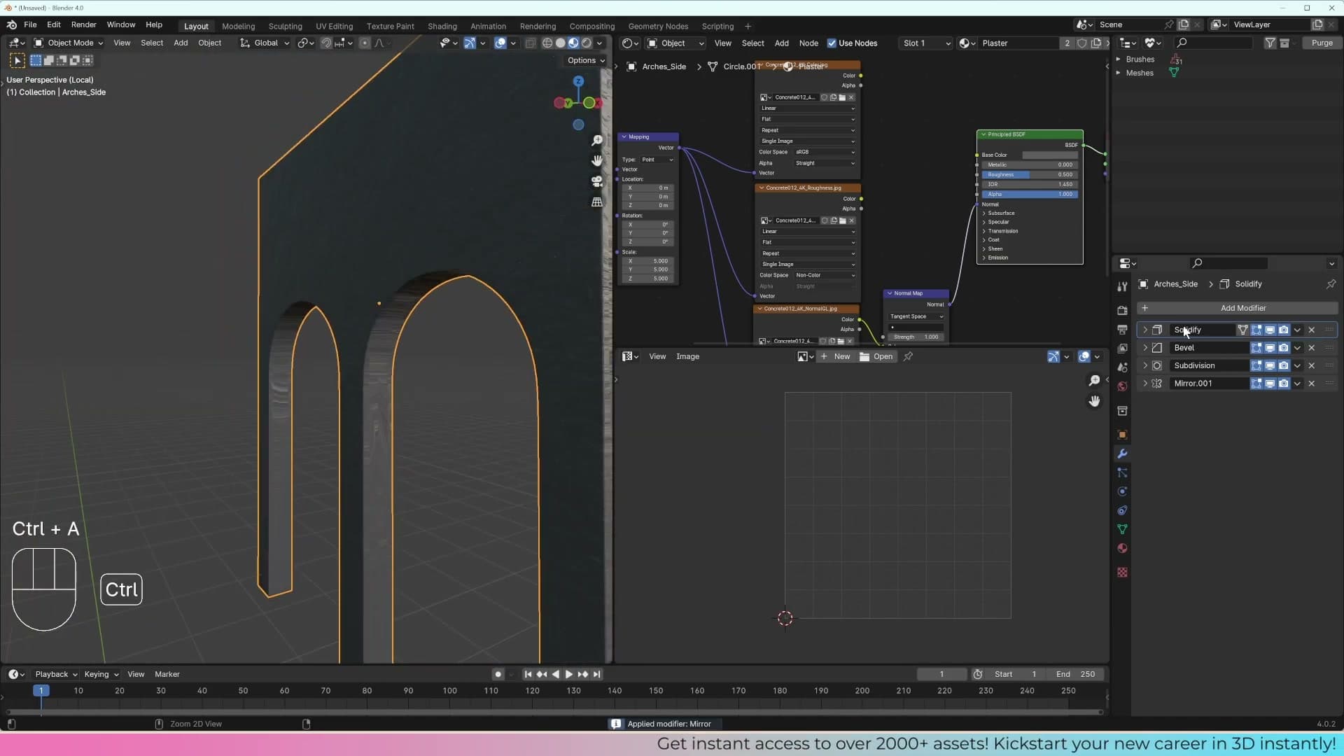Mirror and Solidify applied: the archway now has real, editable geometry.