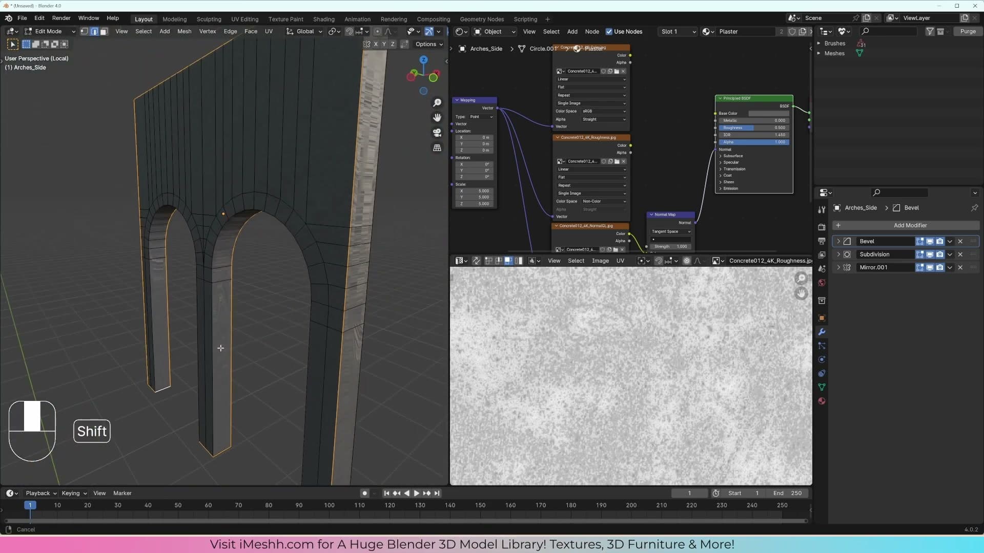 A continuous seam loop running along the rear and hidden faces of the archway.