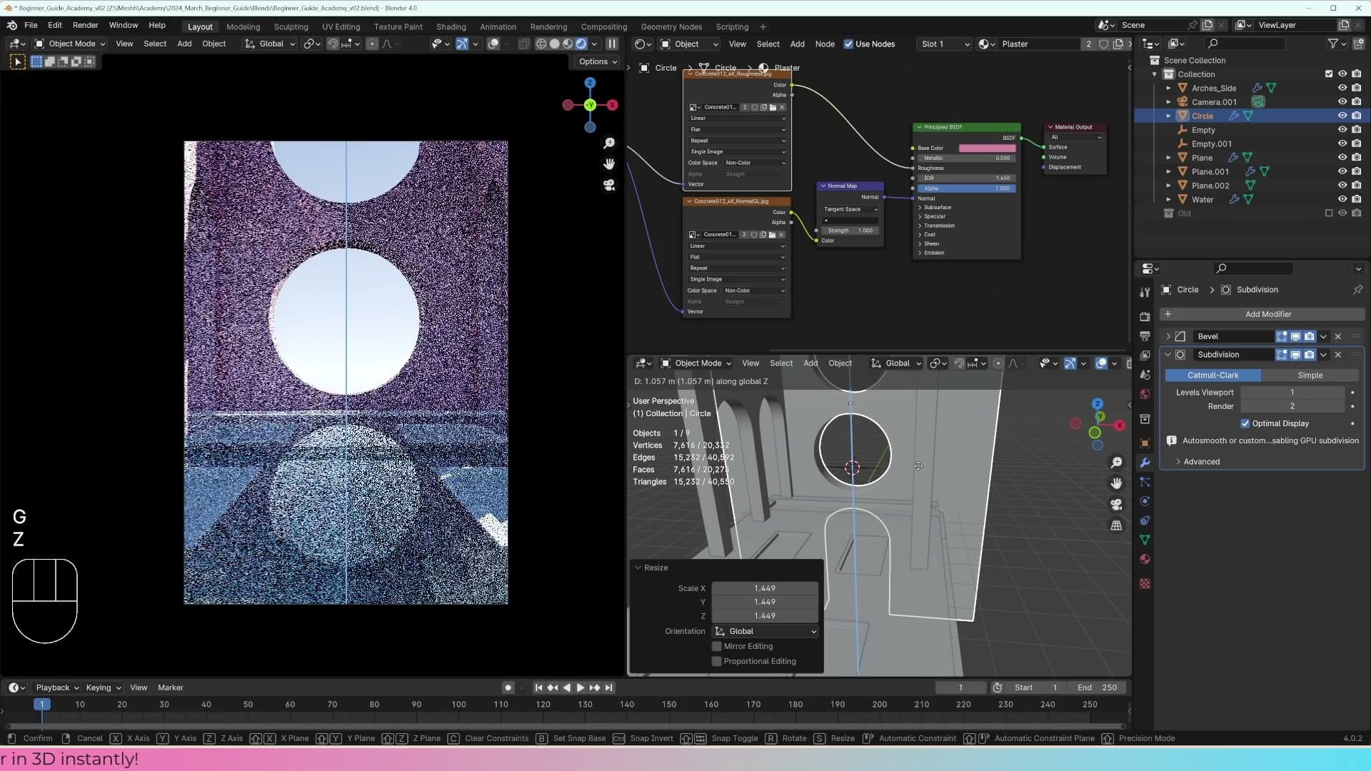 The mirror modifier is already applied, so the back circle scales cleanly without breaking symmetry.