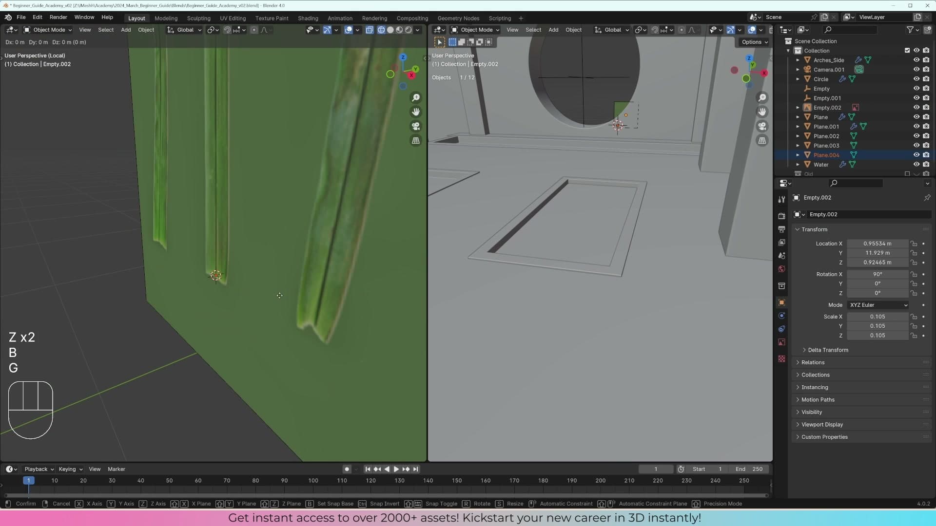 First plane rotated and scaled in to match the straightest blade in the reference.