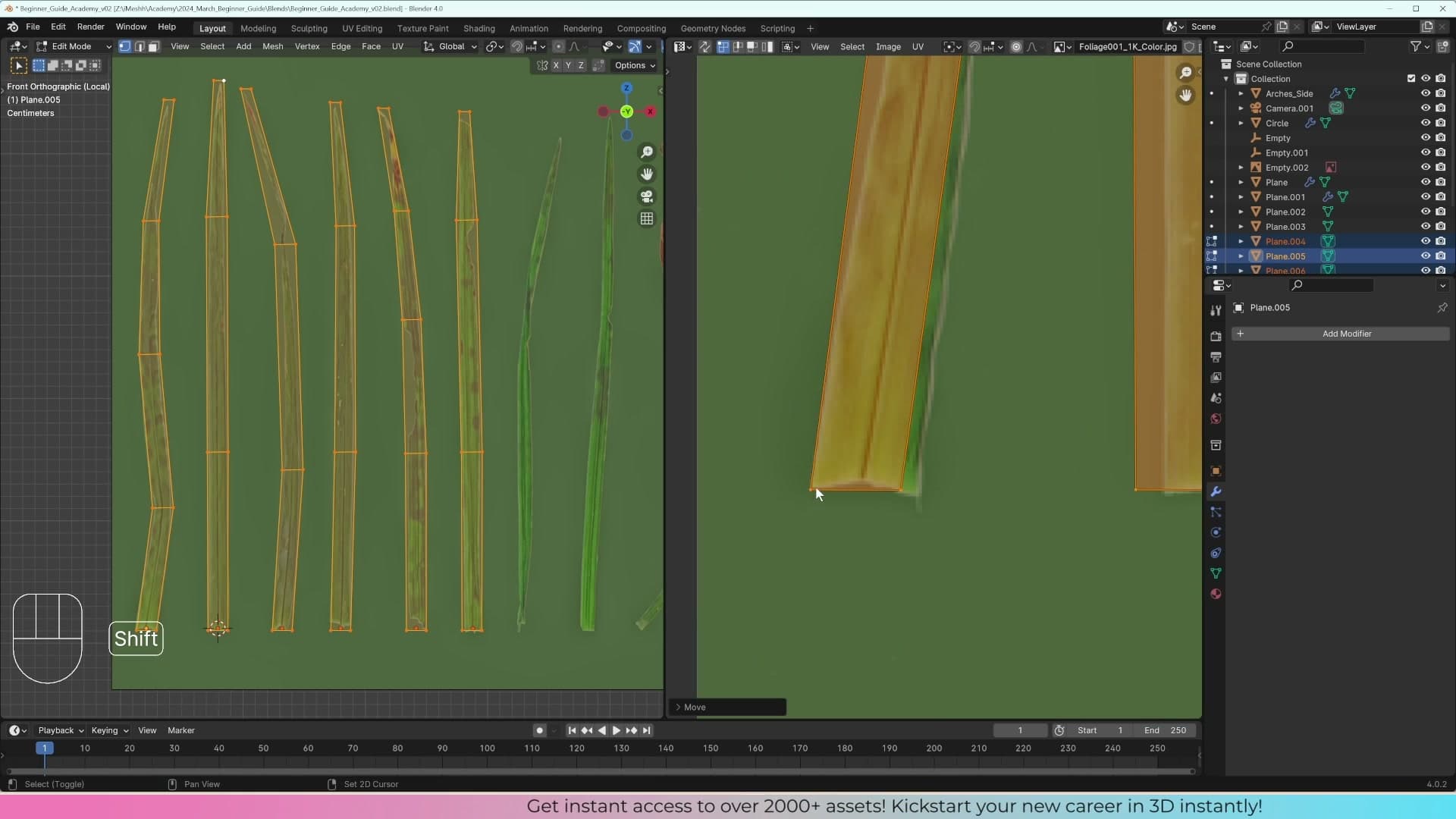 2D Cursor set as the pivot in the UV editor so the UVs scale from the texture anchor point and snap into place.