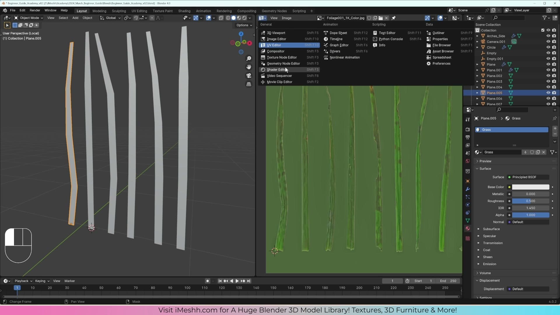 Material slot created and linked across all five blade objects using Ctrl+L.
