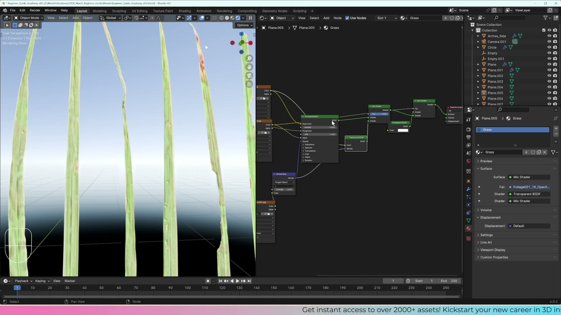 Final shader graph: one Mix Shader handles transparency (alpha cutout), a second mixes in translucency.