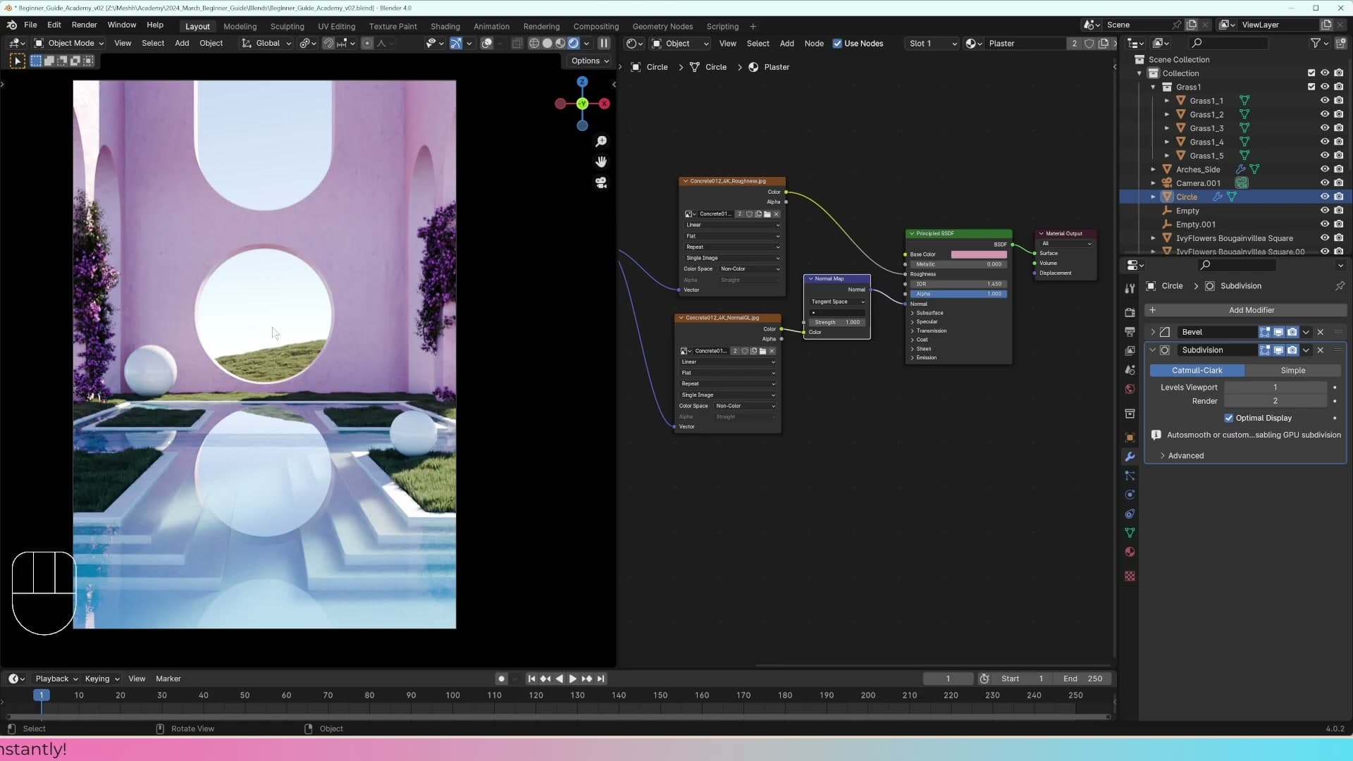 File → Append with the chair .blend, the same workflow as the grass and the ivy.
