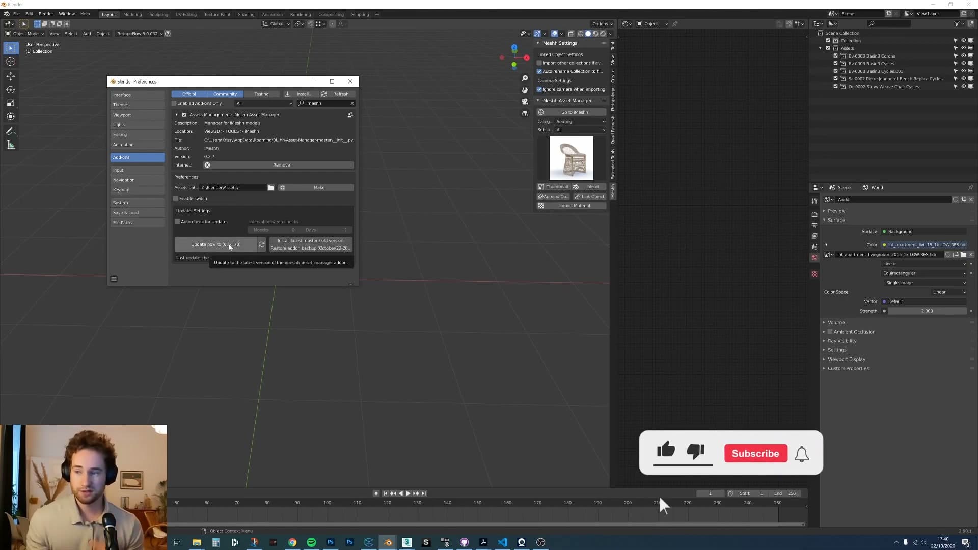 The add-on is a free .zip linked in the video description with a built-in auto-update checker for future releases.
