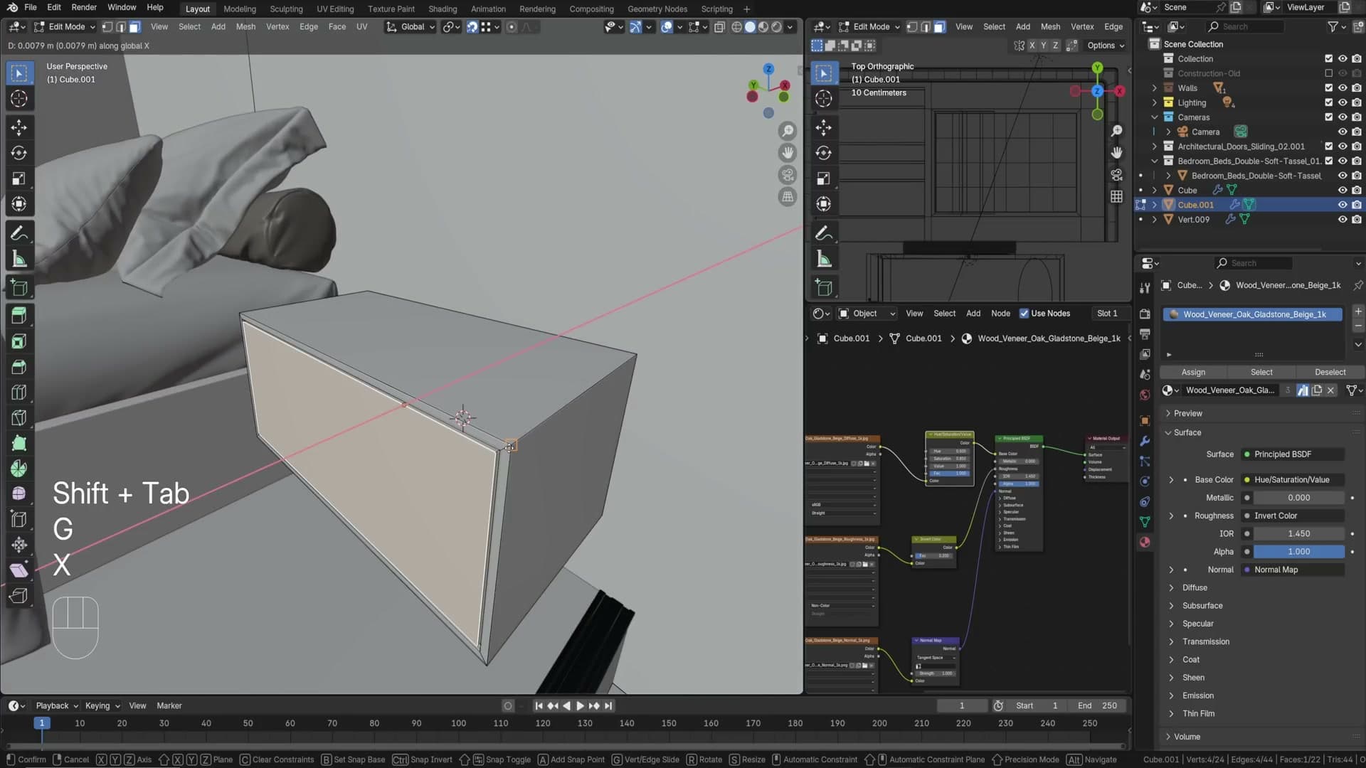 Bedside table modelled as an inset cube