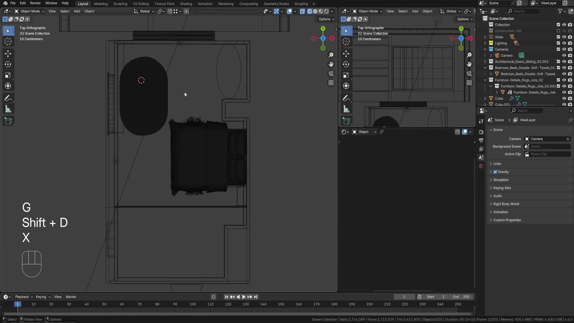 Alt+D linked duplicate of the high-poly rug so it doesn't double VRAM