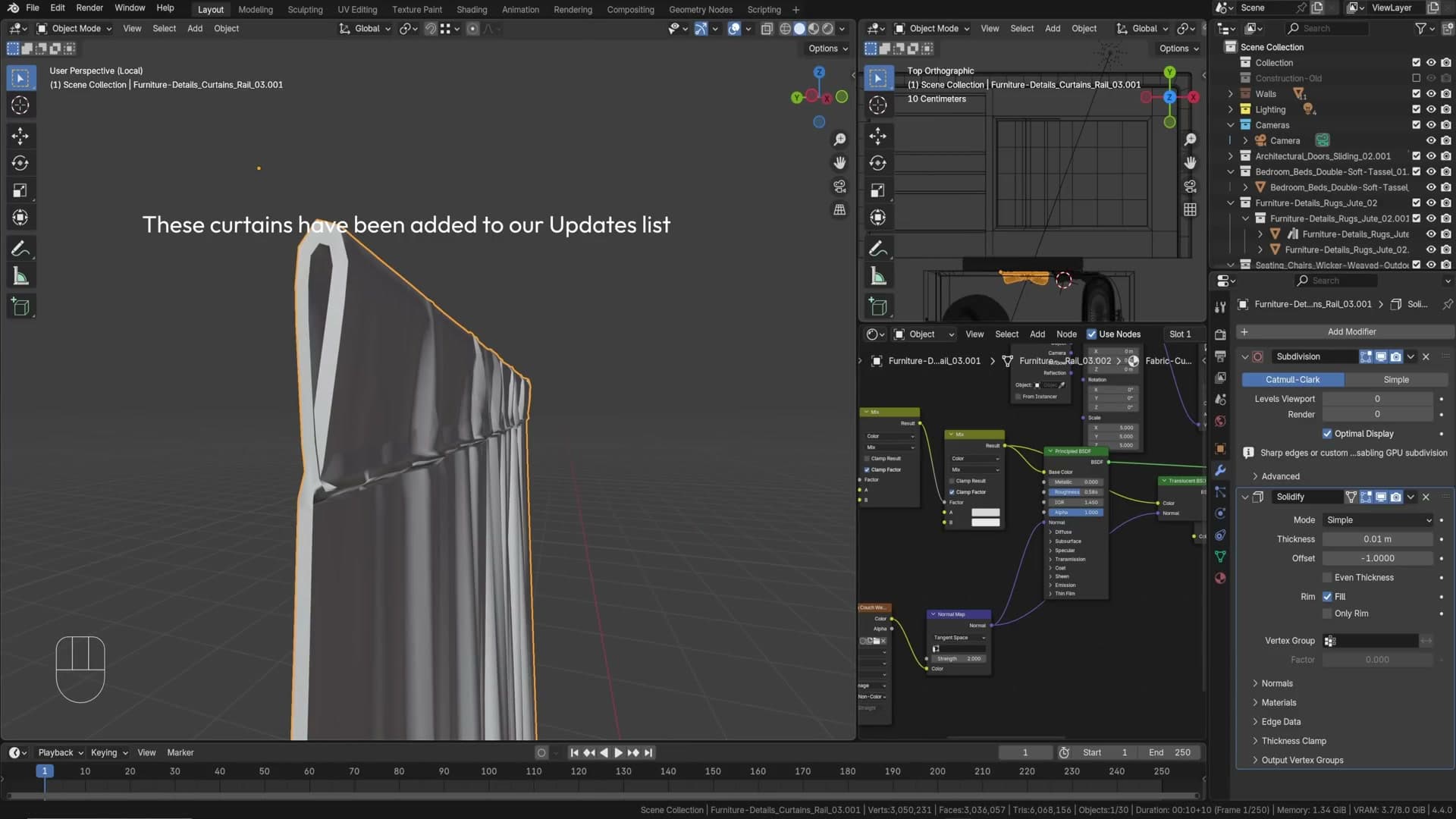 Solidify modifier giving real thickness to the curtain
