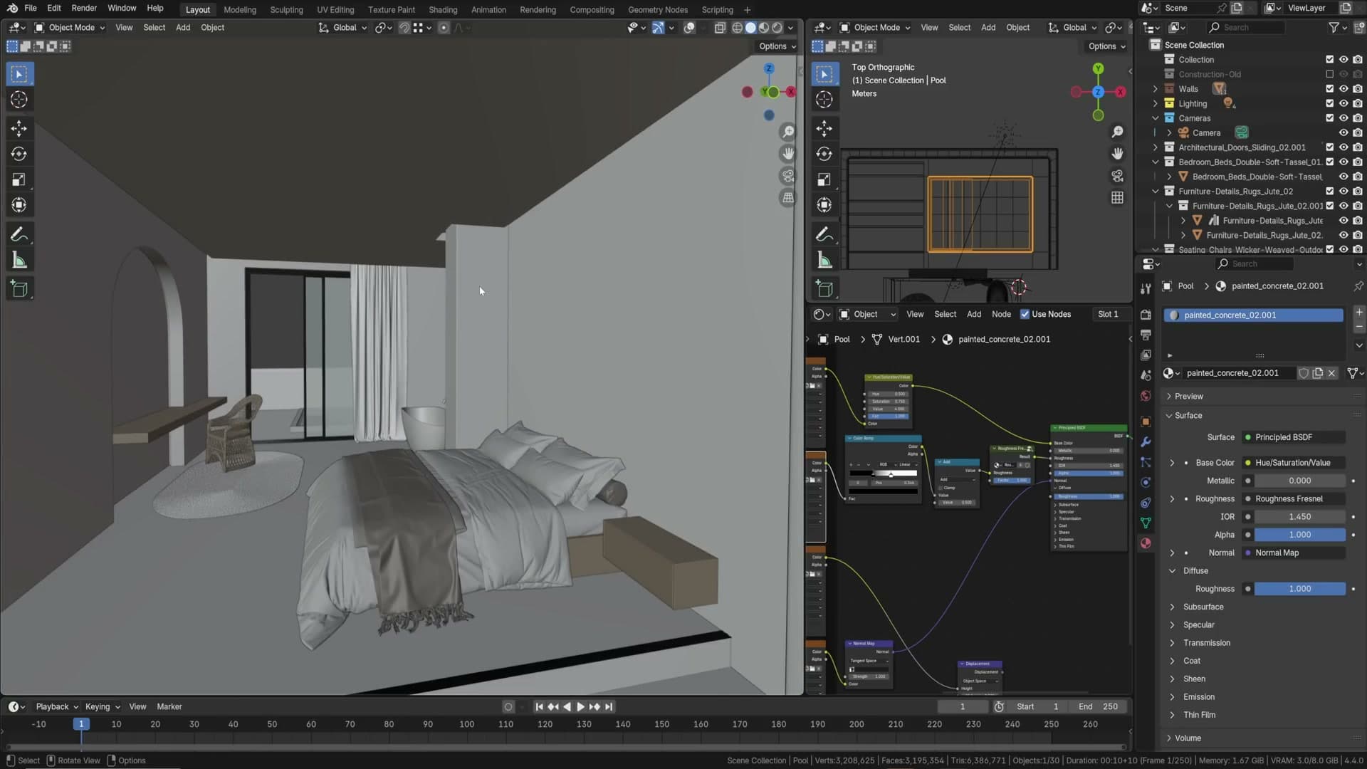 Pendant light asset appended above the bed