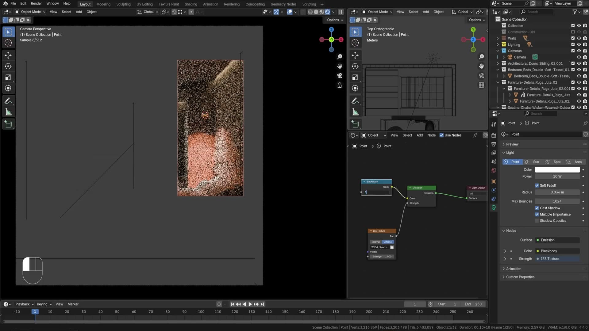 IES texture node plugged into a point light's strength input