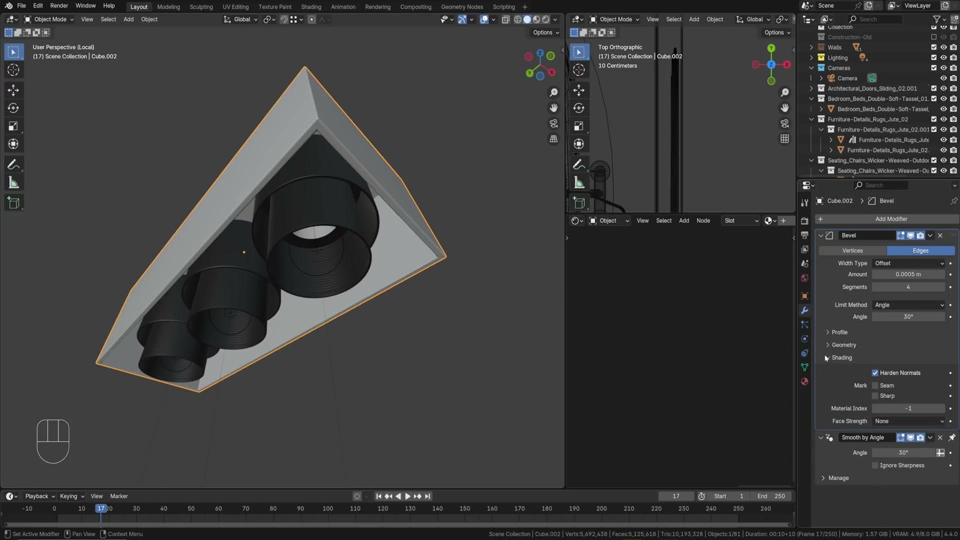Rim object with bevel 0.0005 and harden normals
