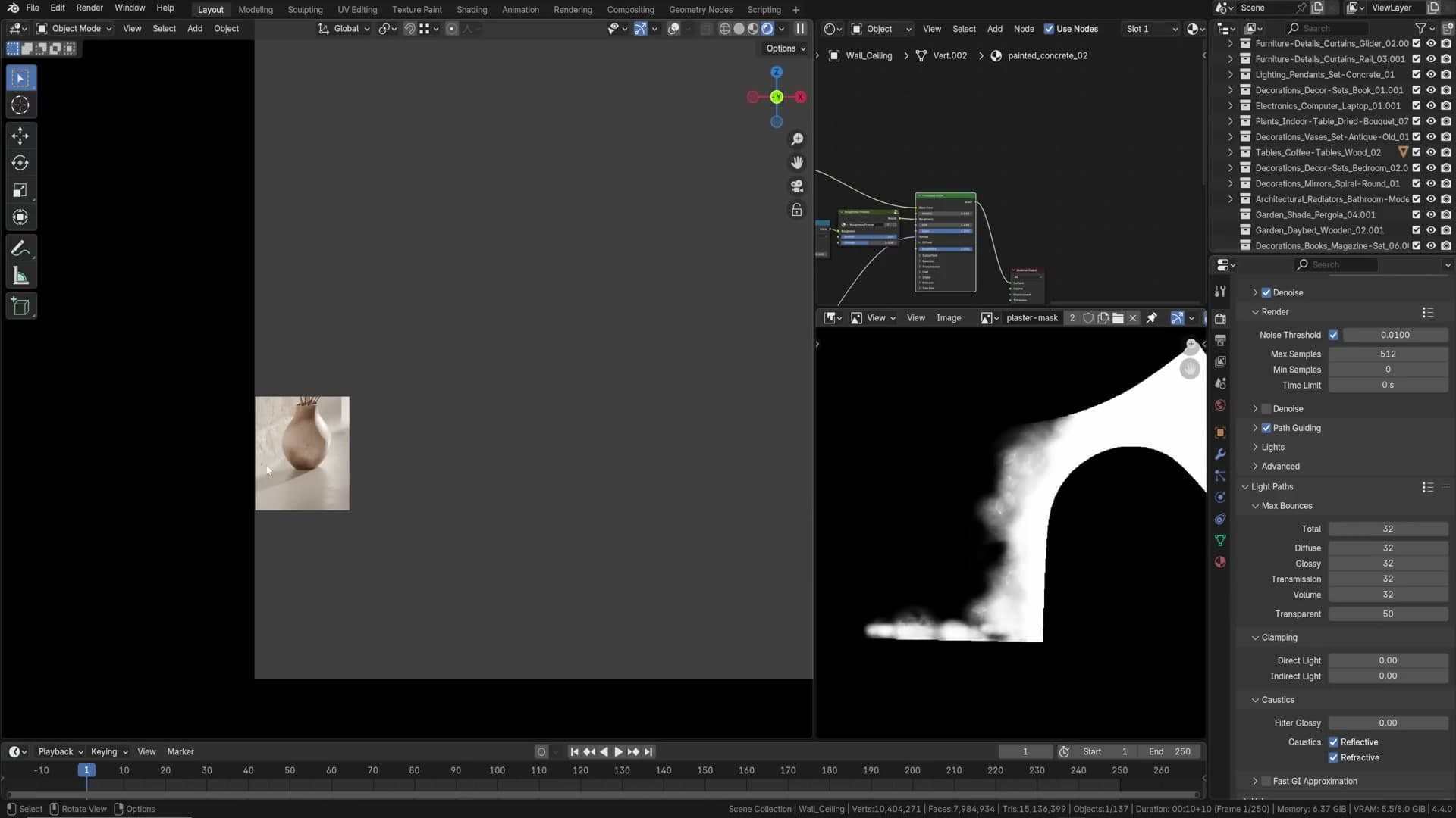 Render samples set to 512 with denoising enabled