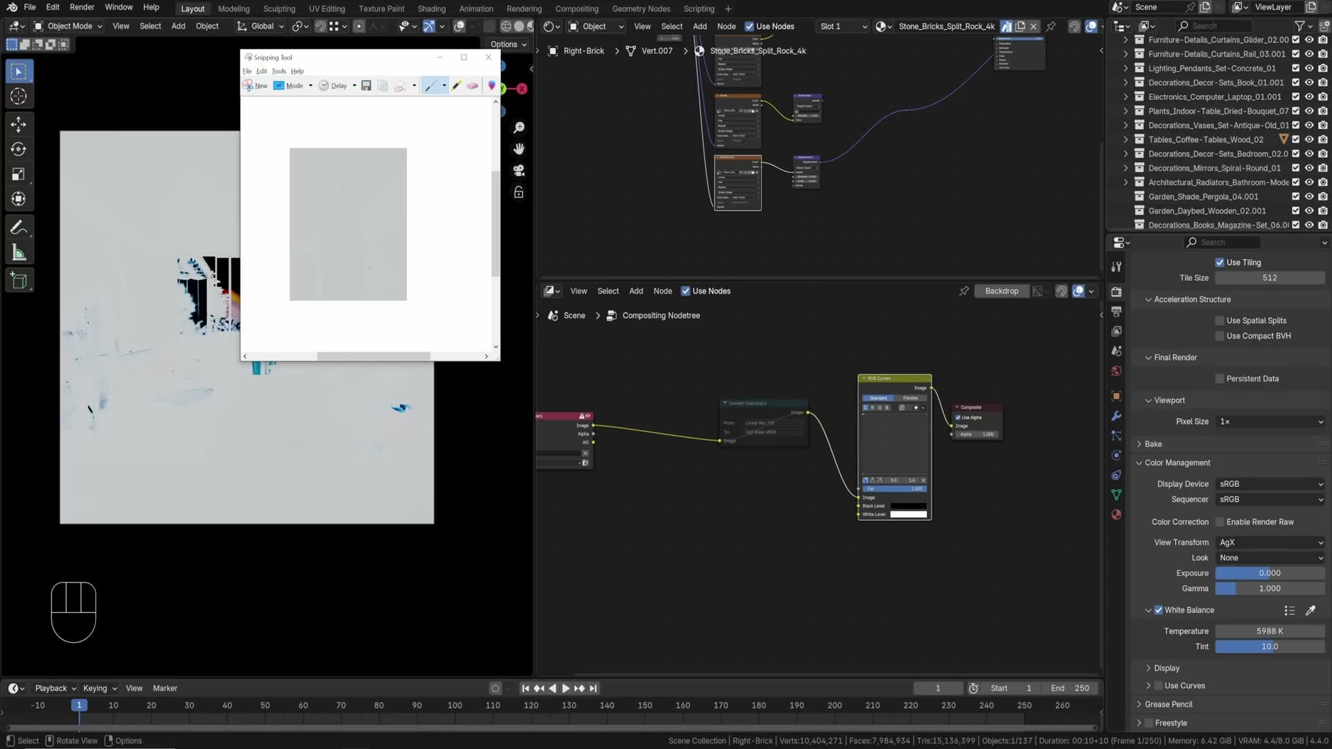 RGB curves pushing past pure white because AGX is in the compositor