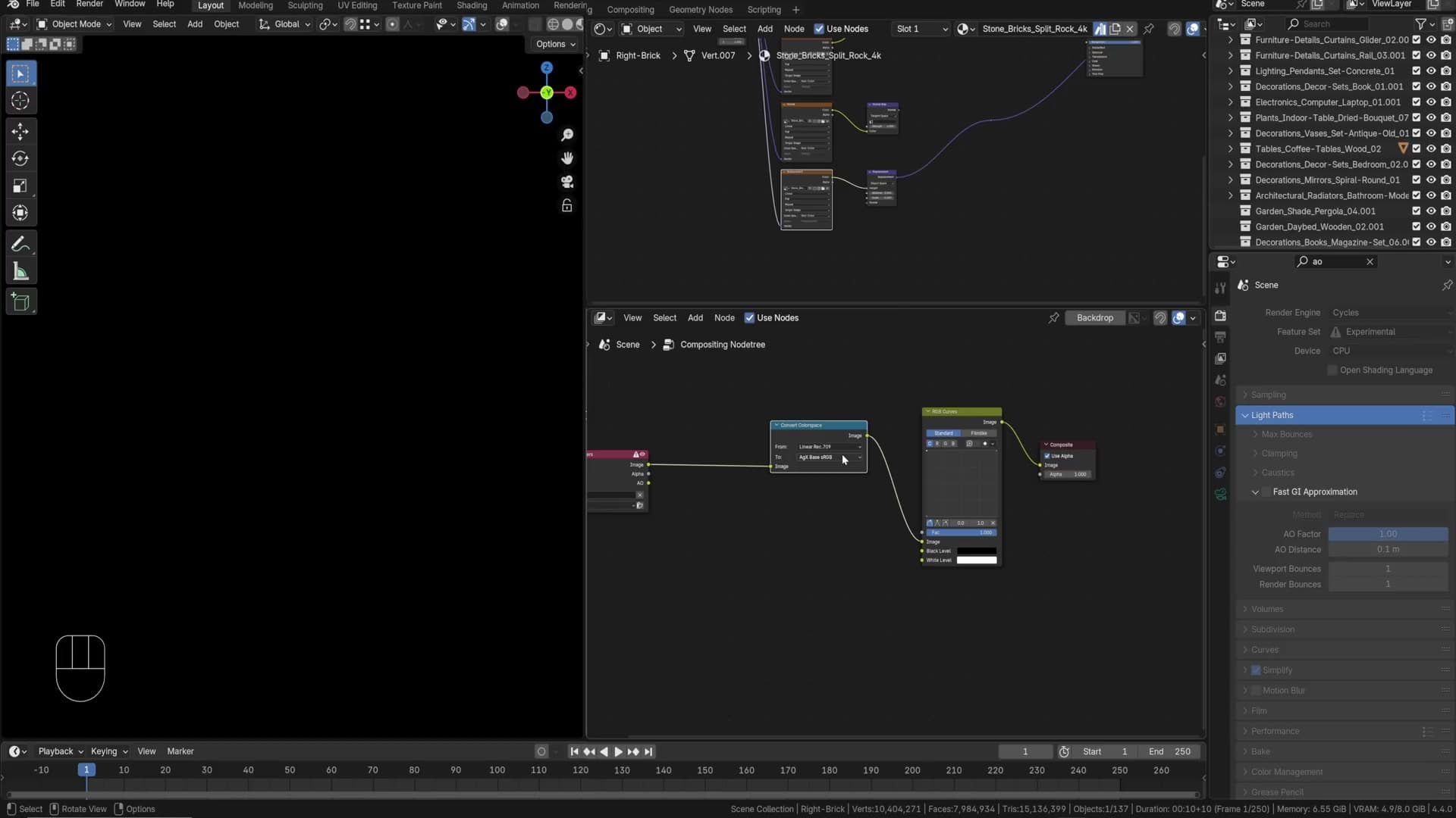 Render passes enabled: Mist, Denoise Data, Glossy Indirect, Crypto Matte, AO