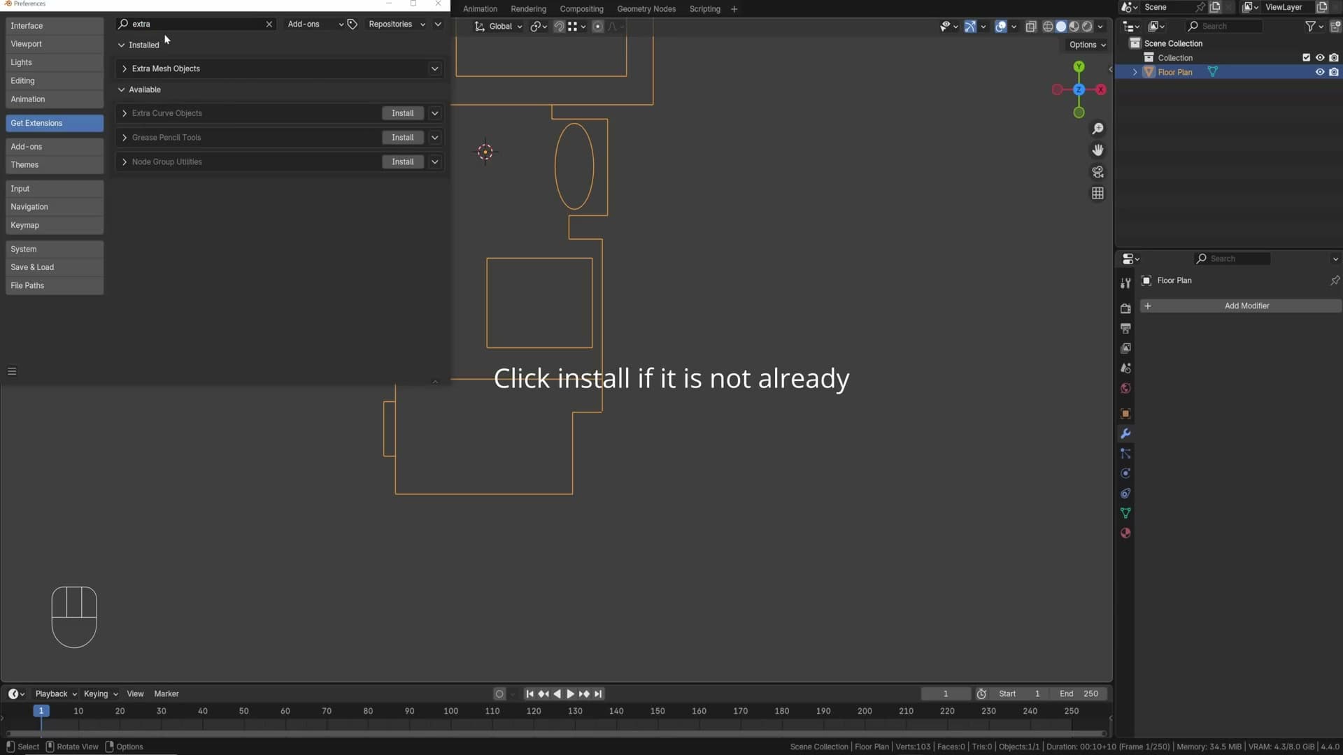 Blender preferences with Extra Objects and Loop Tools add-ons enabled