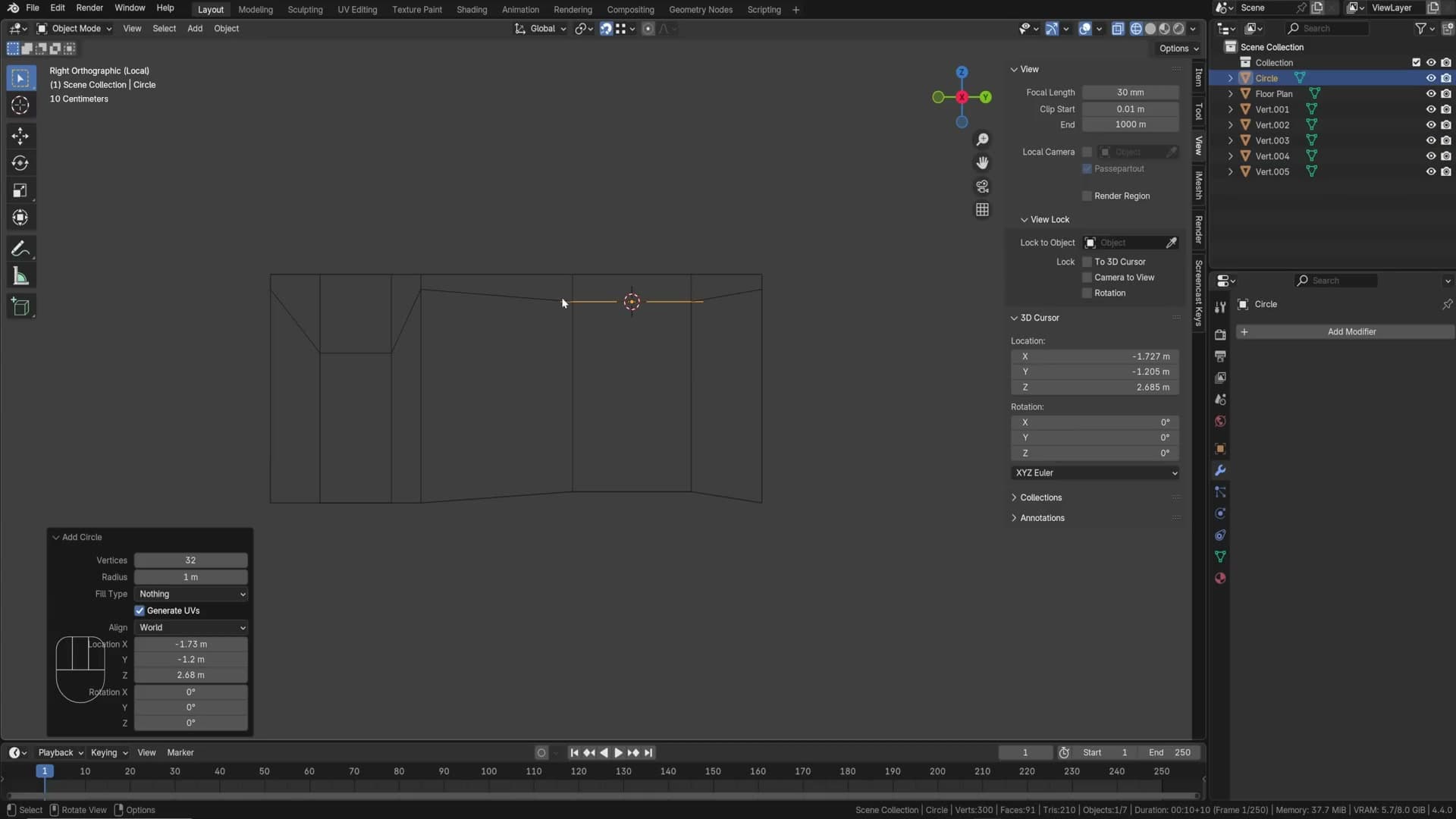 Added a circle, rotated 90 degrees on Y, rotation applied