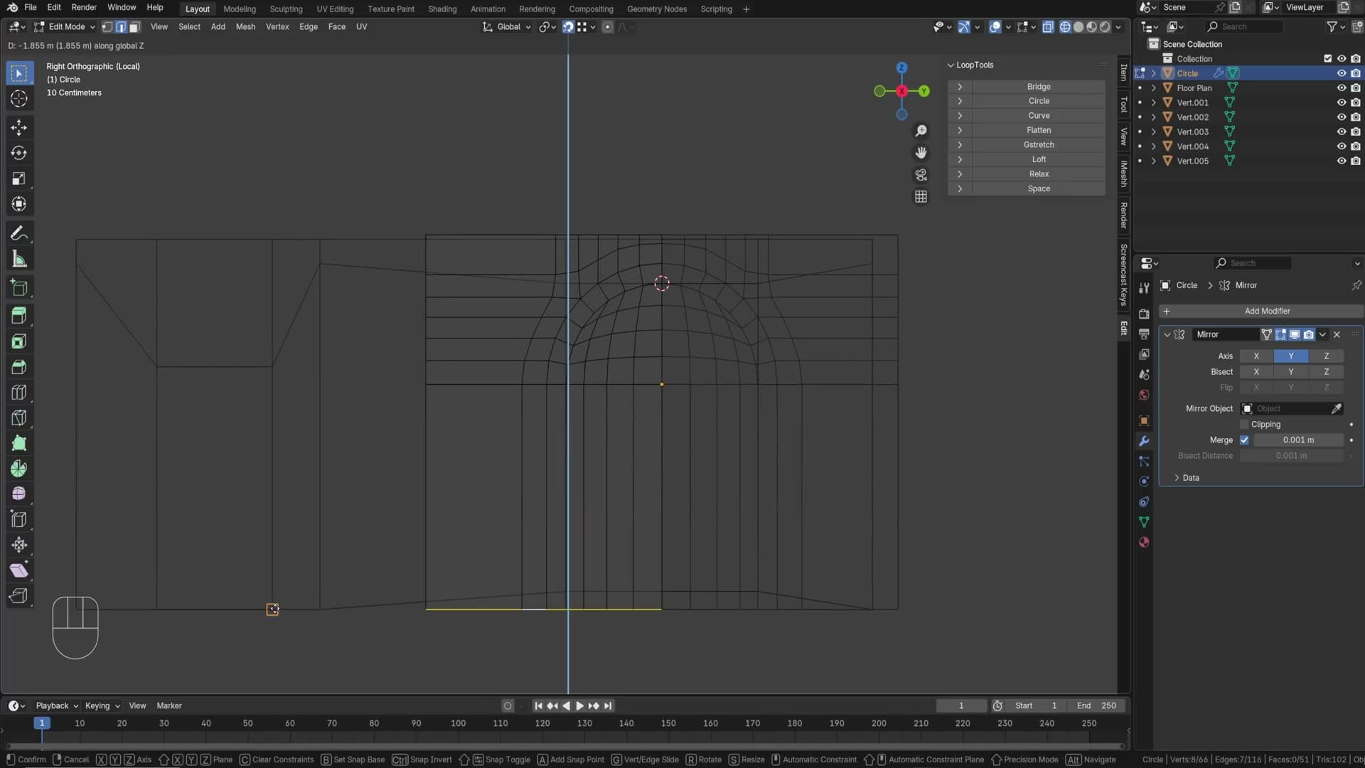 Extruding edges to extend the arch into walls and floor
