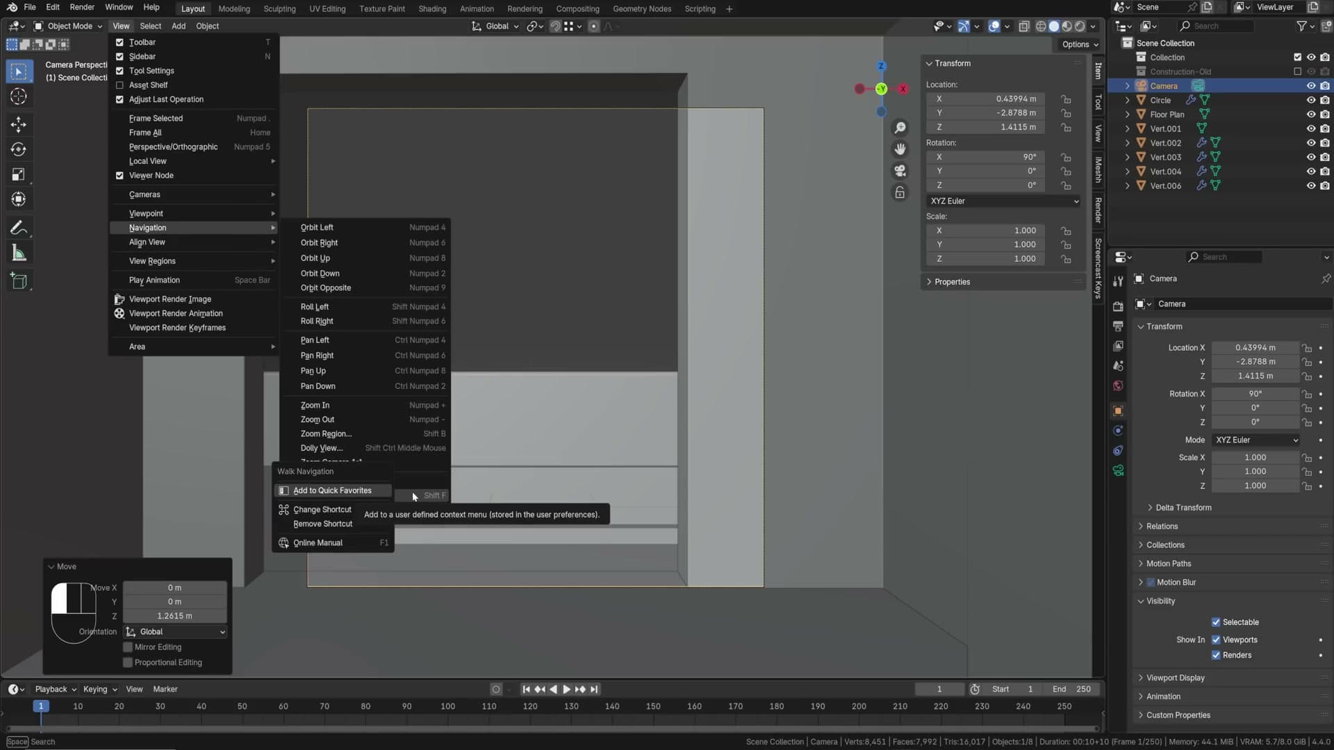 Walk navigation mode in Blender