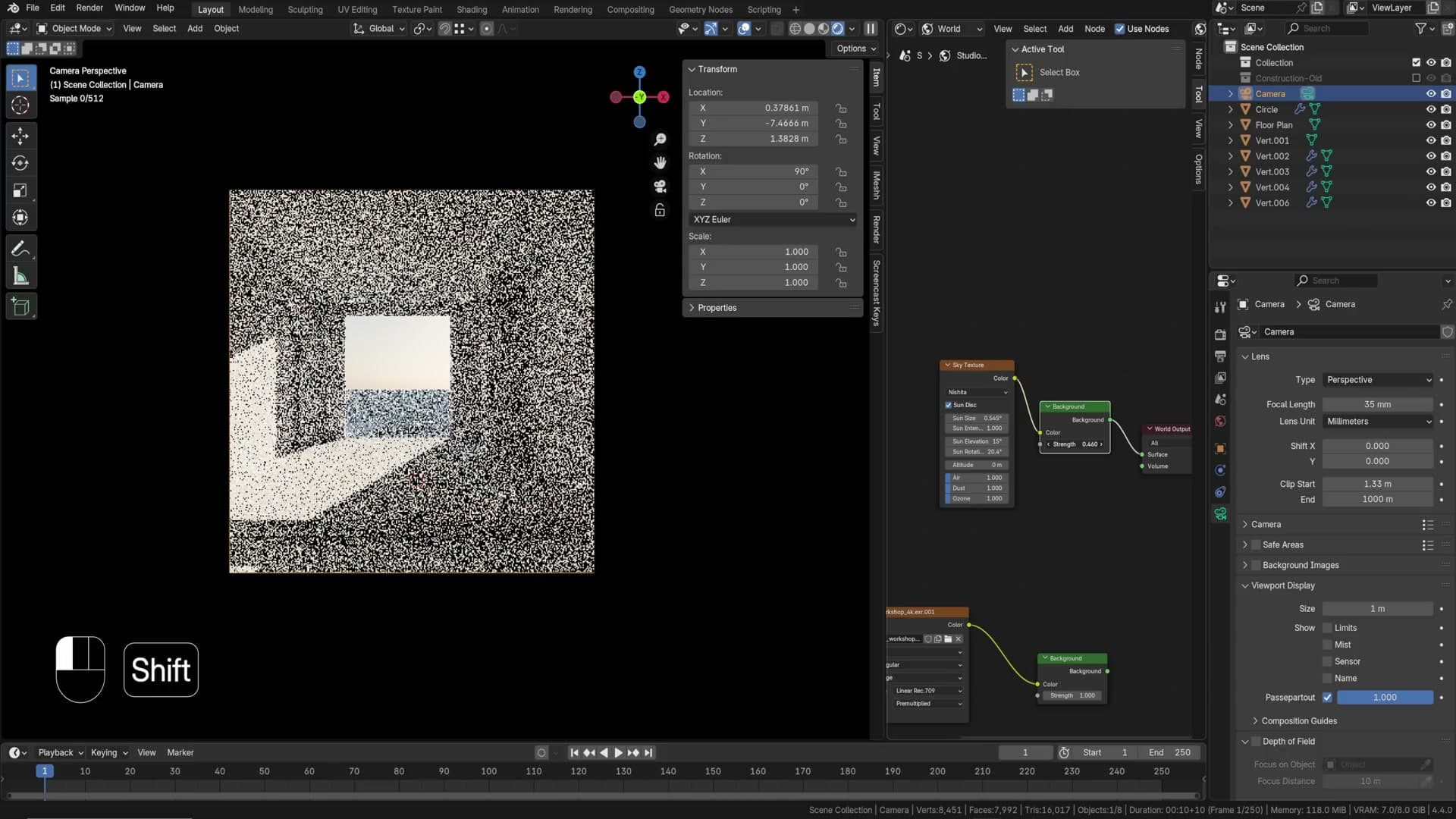 World shader with a sky texture node added
