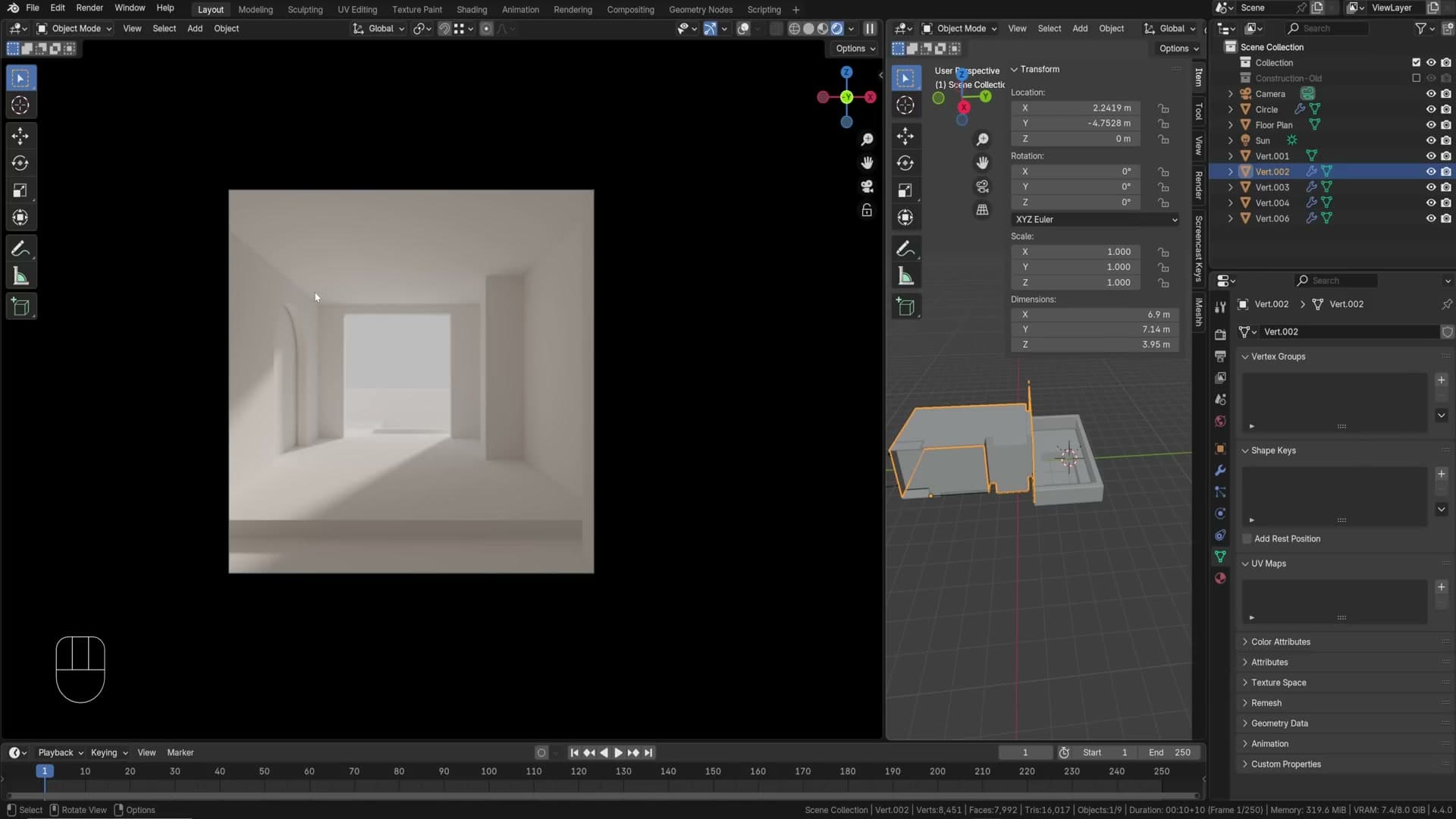Inset and extruded slot around the top of the walls for hidden edge lighting