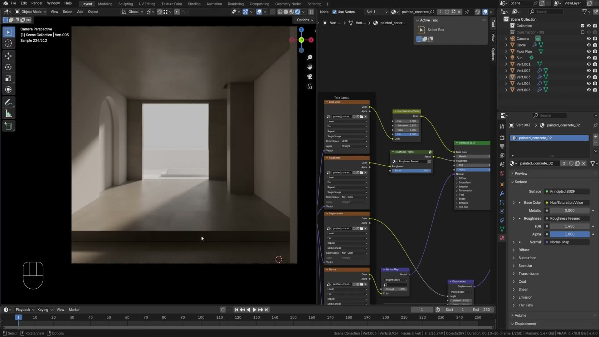 Floor showing pronounced reflections at glancing angles after node added