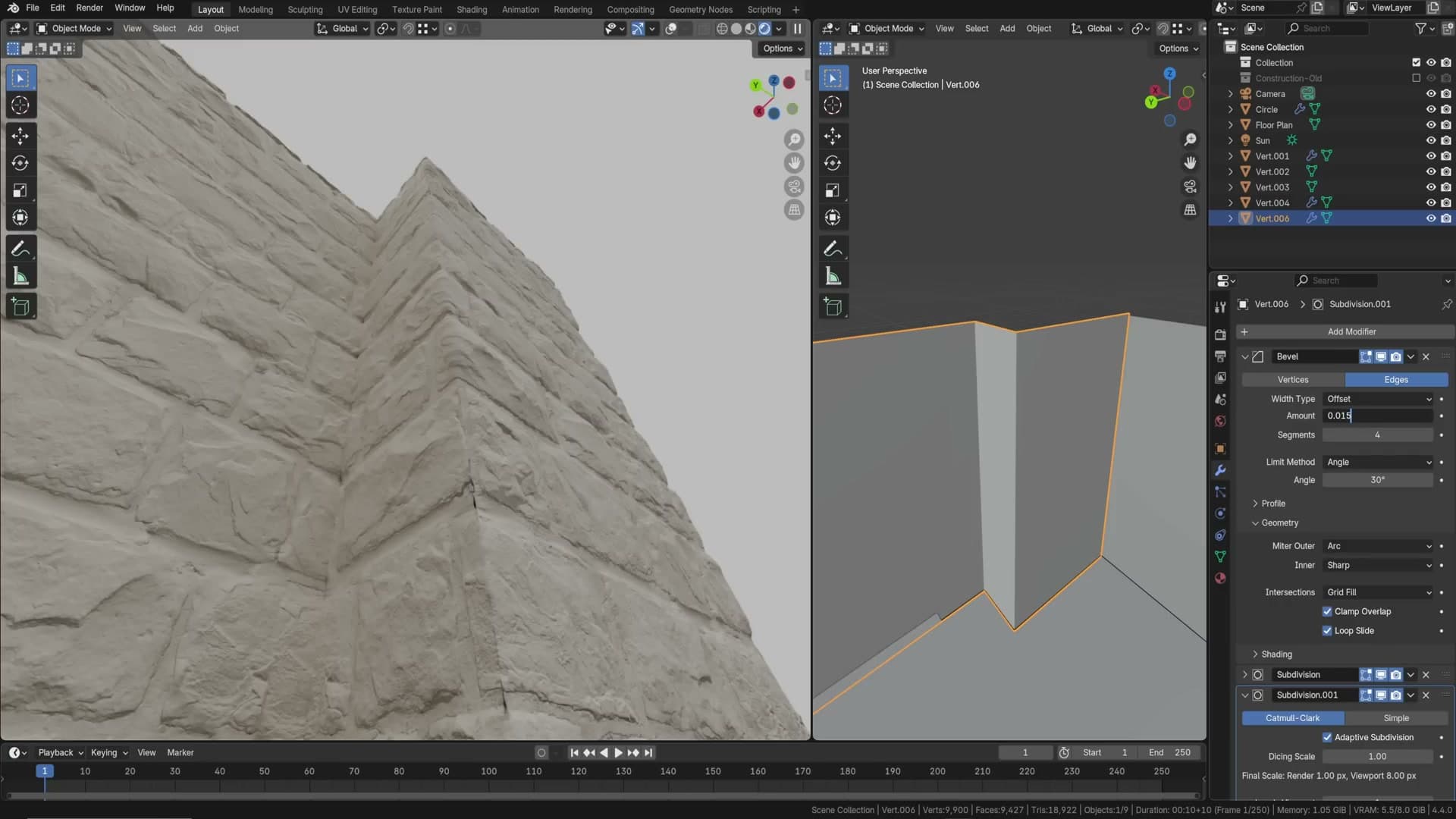 Bevel 0.20 used to smooth the corner displacement artifact