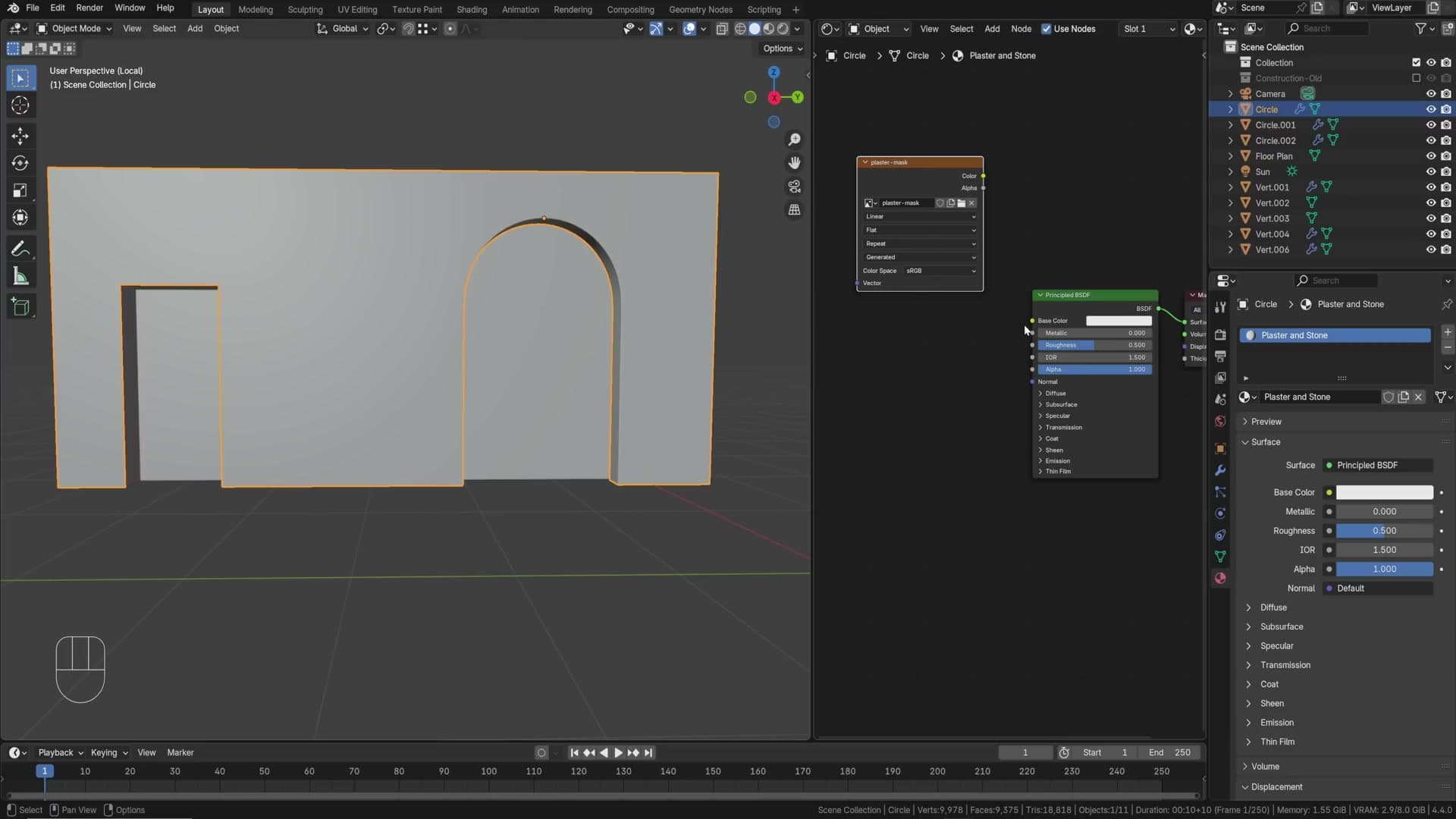 New paint plaster mask image created in the shader editor