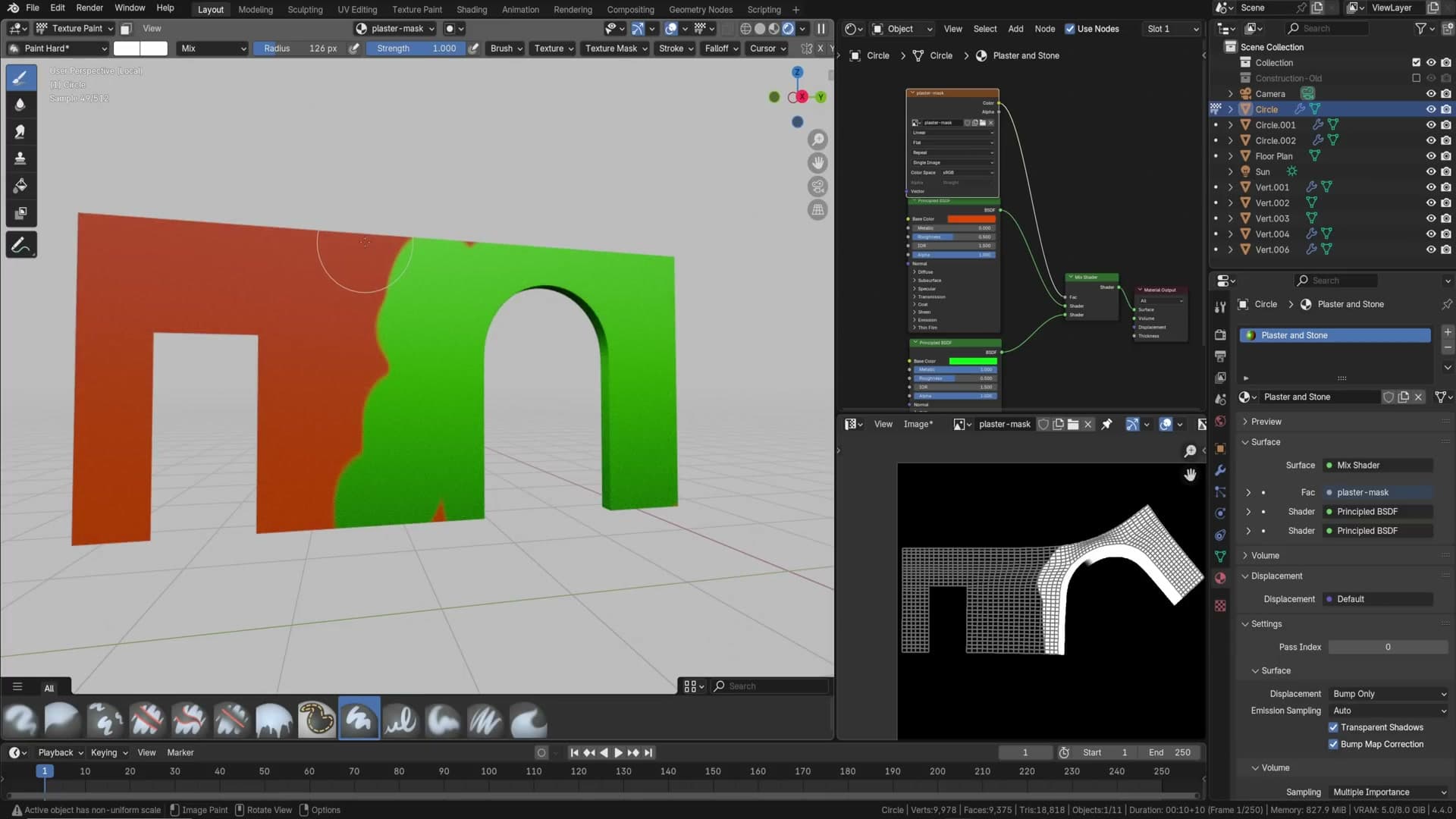 First simple white paint strokes on the stone showing immediately in render preview