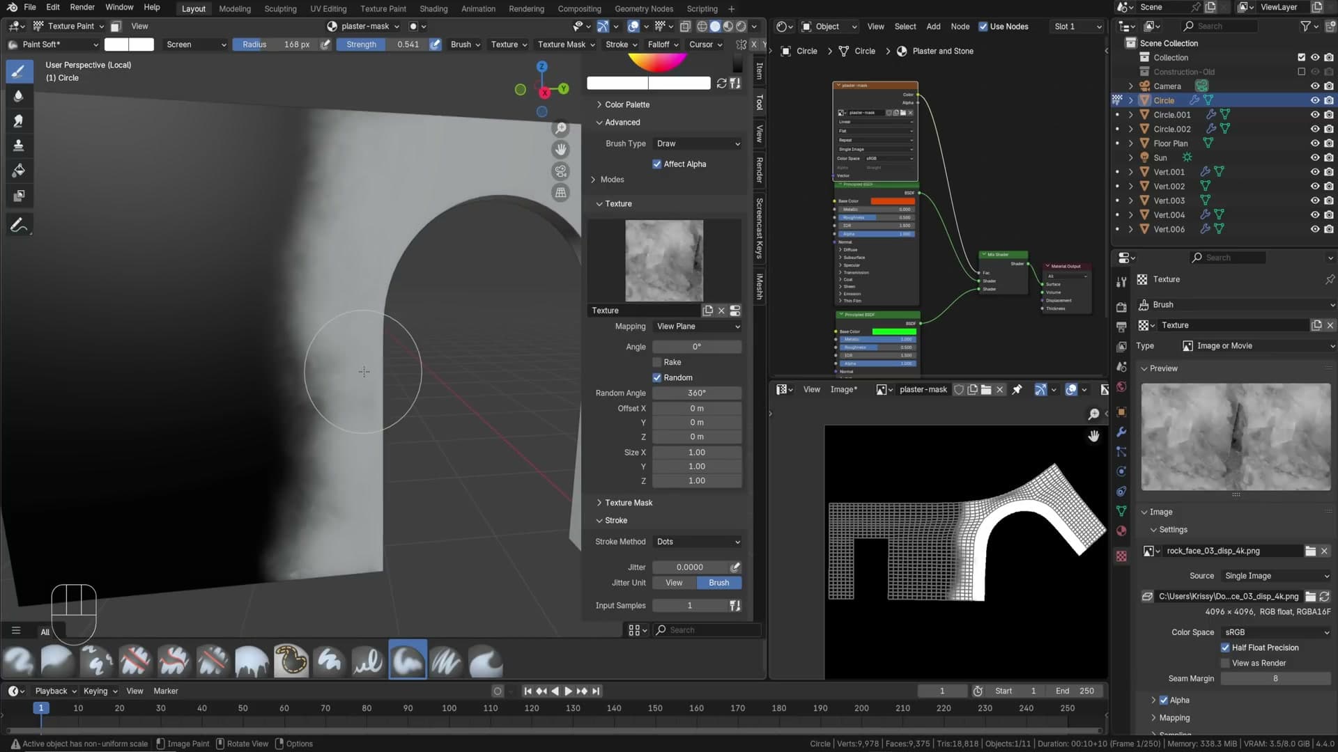 Random angle + Screen blend producing a believable plaster edge