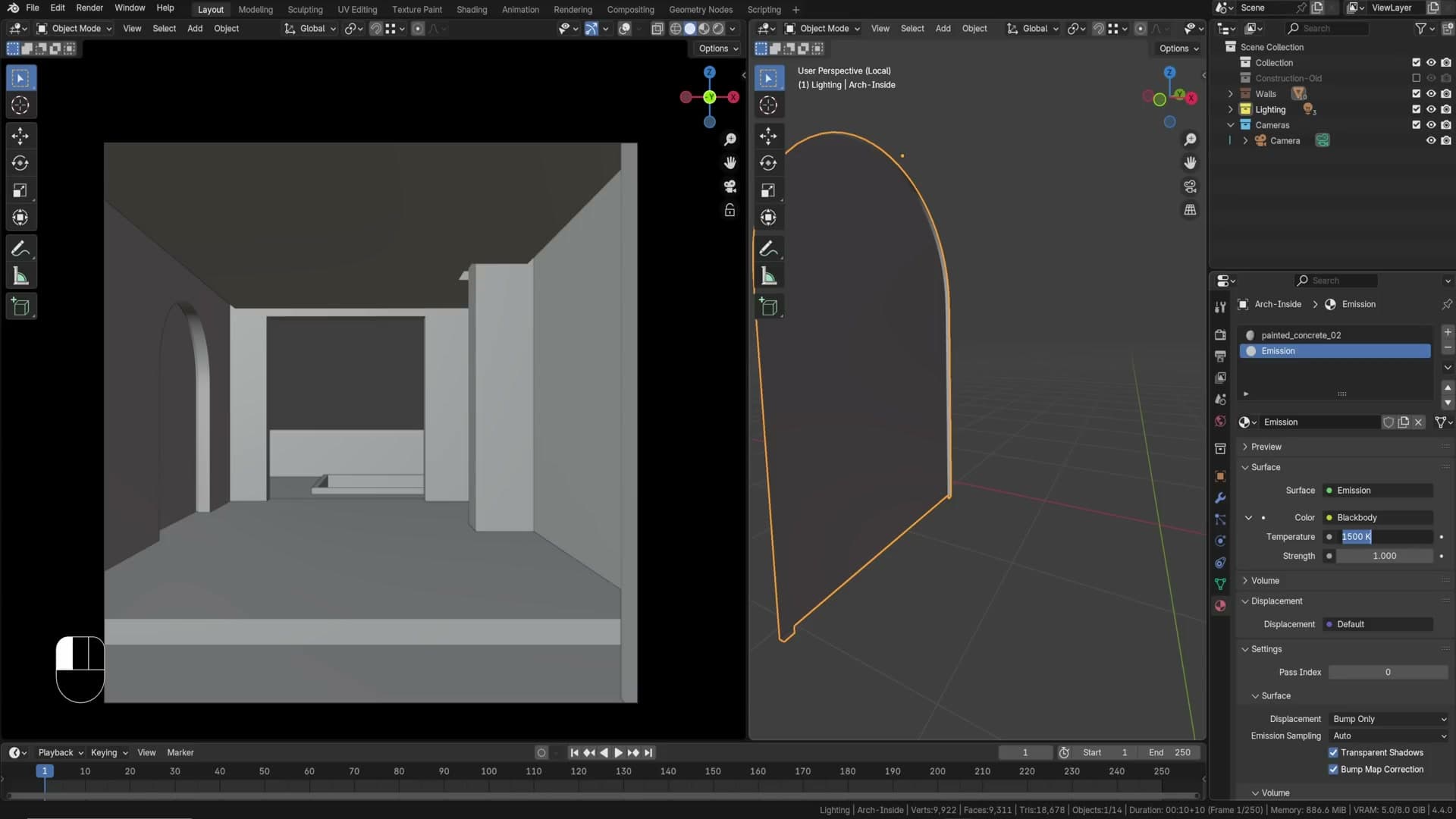 Selecting the inside edge of the archway for a new emission material
