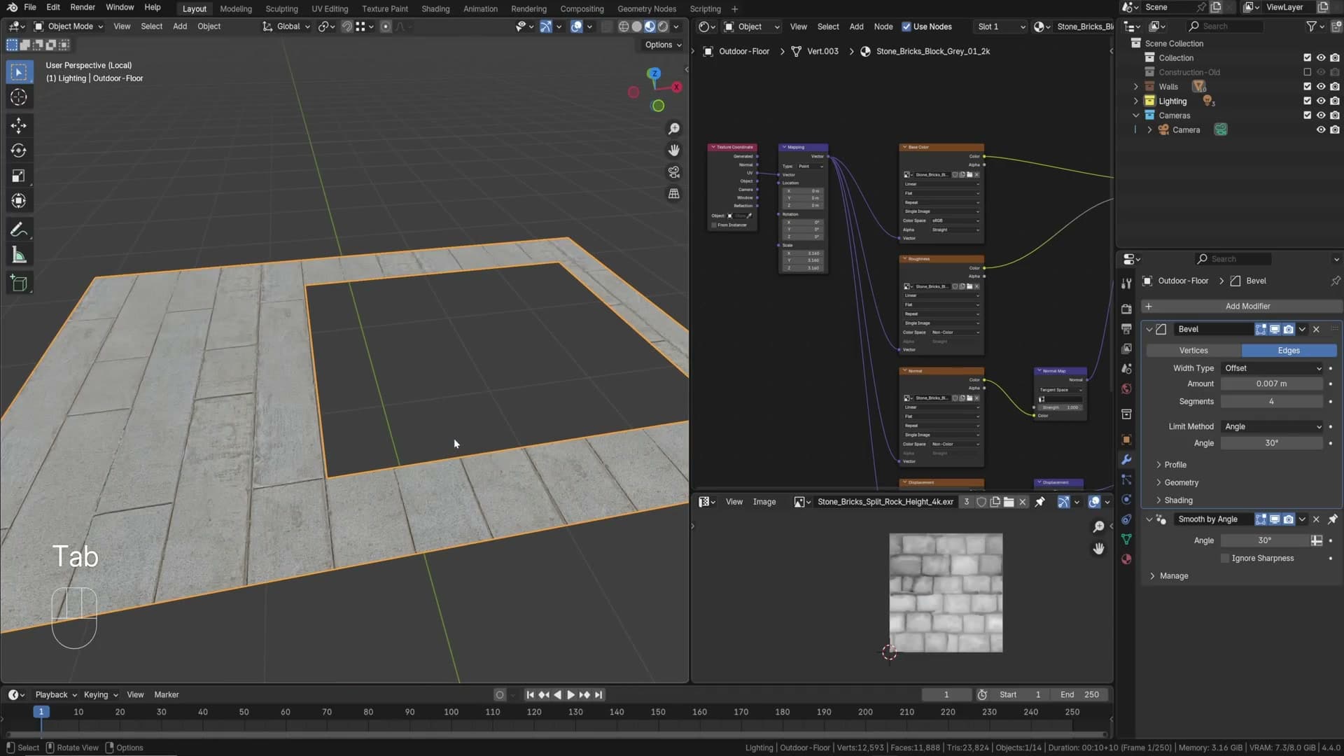 Bricks aligned along the outside wall after rotating UVs 90 degrees