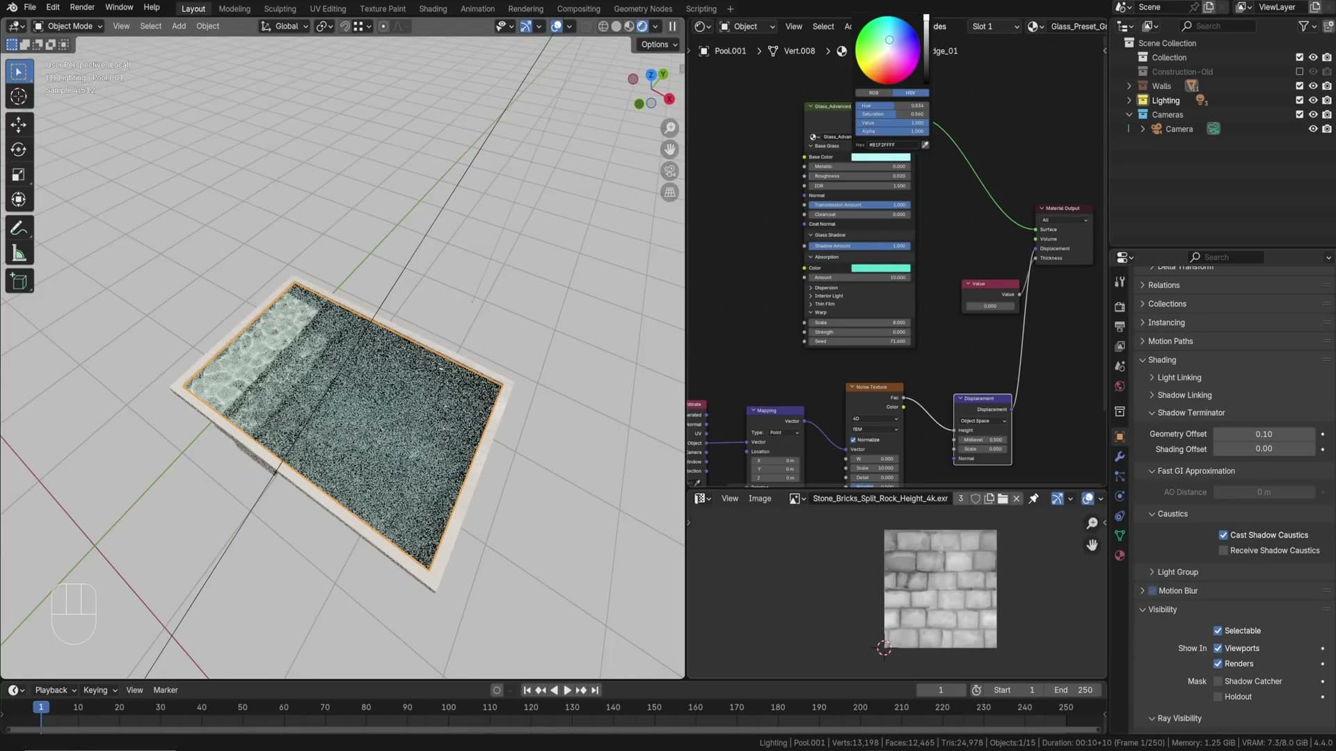 Subdivision modifier + simple displacement using the noise texture