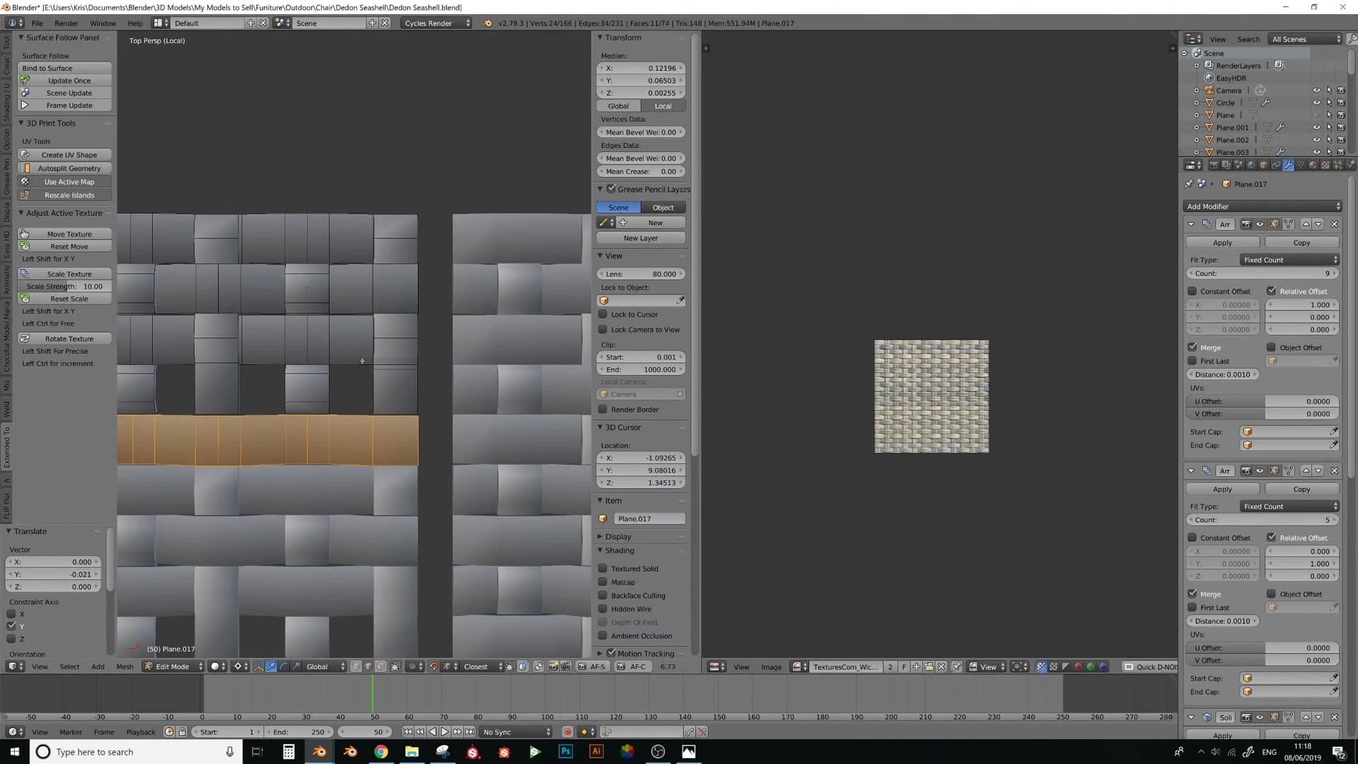 Repeated copies form a regular spaced grid, exactly one weave-width apart with square gaps between them.