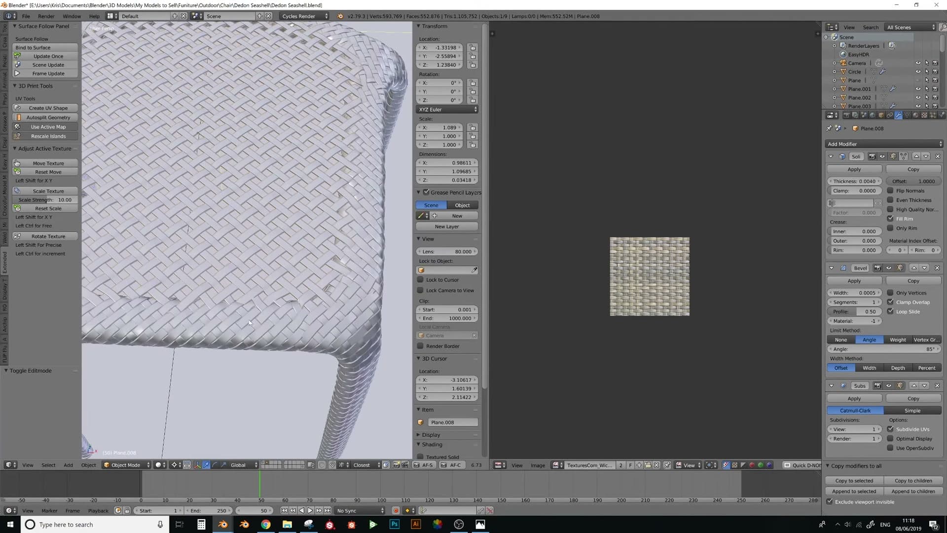 Final seat with the spaced crossing weave woven through the existing base.