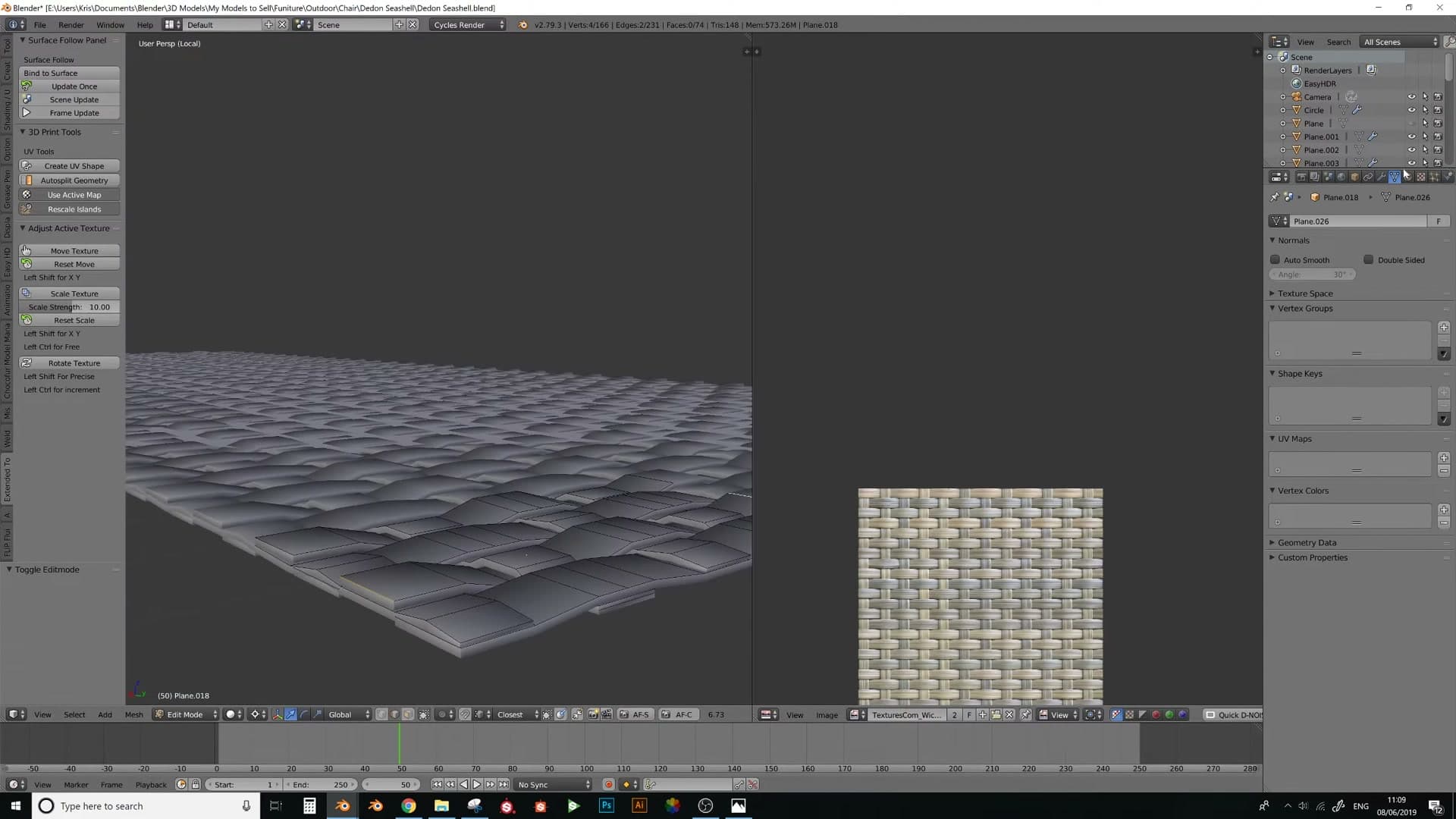 Two arrays combined with Solidify and Bevel build a full woven sheet from the single tile.