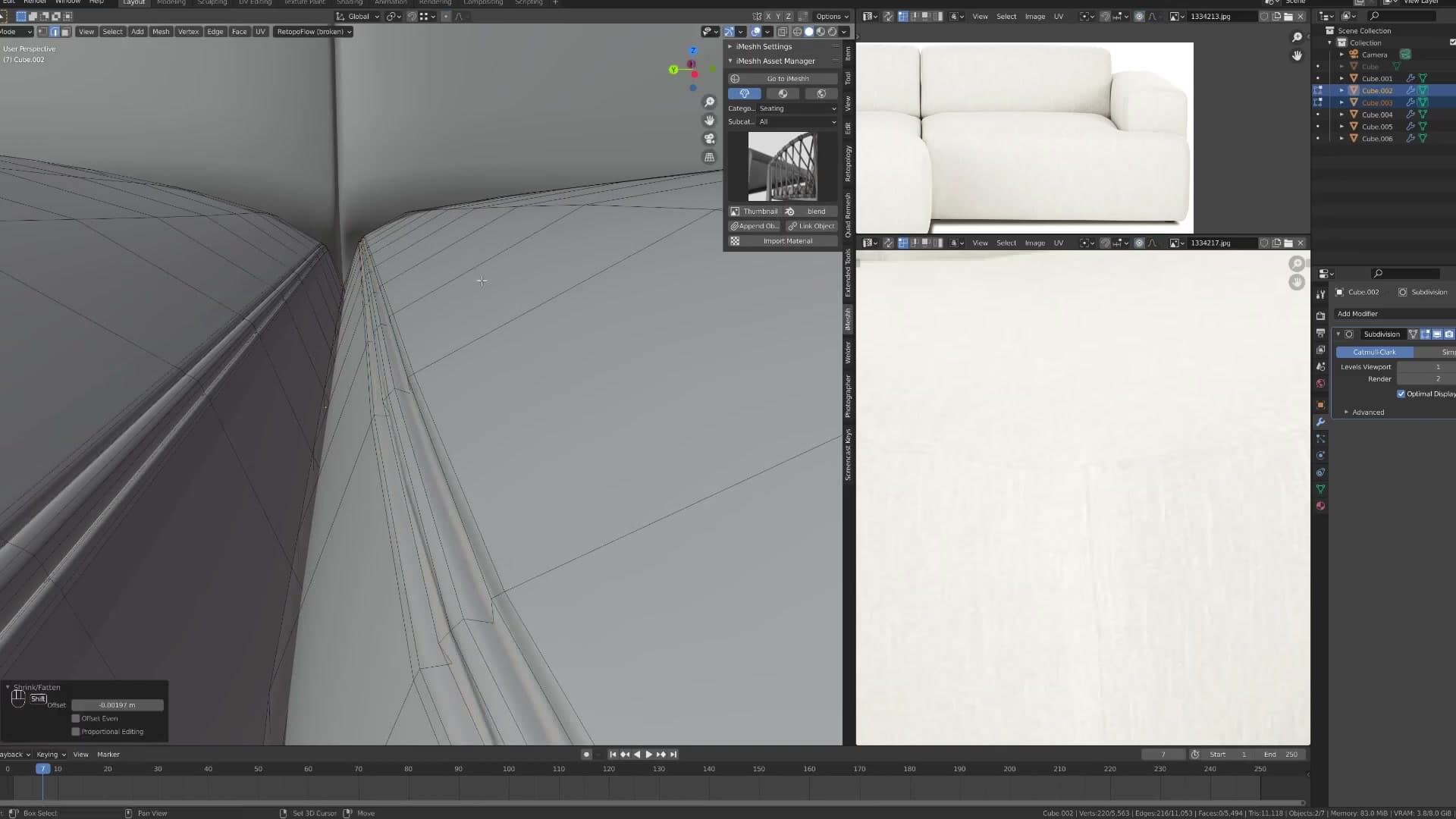 Edge creases applied along the cushion seams to keep the silhouette tight where it matters.